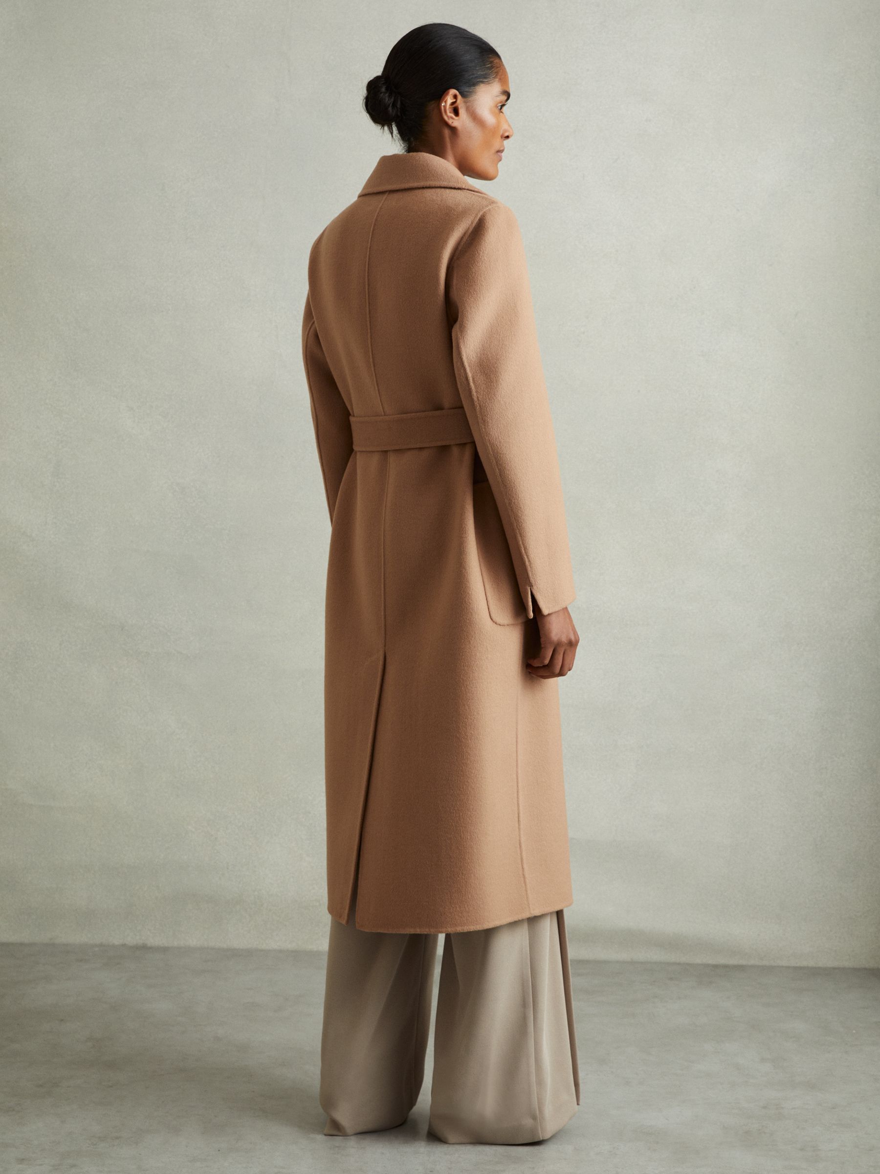 Wool Blend Double Breasted Blindseam Coat in Light Camel