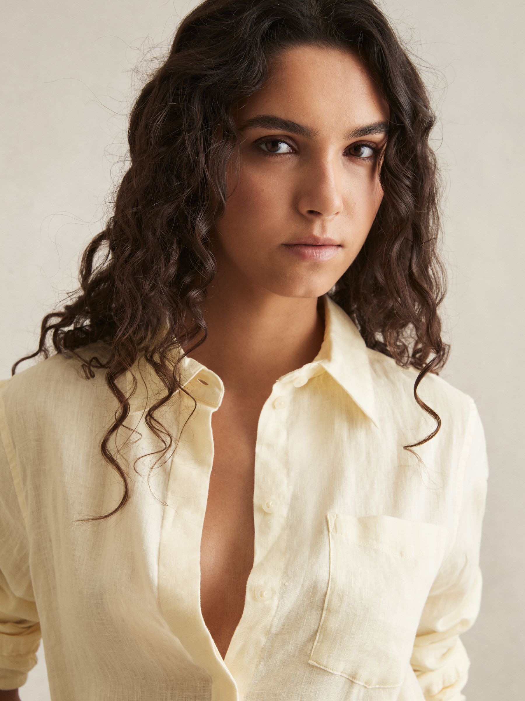 Linen Button-Through Shirt in Pale Yellow