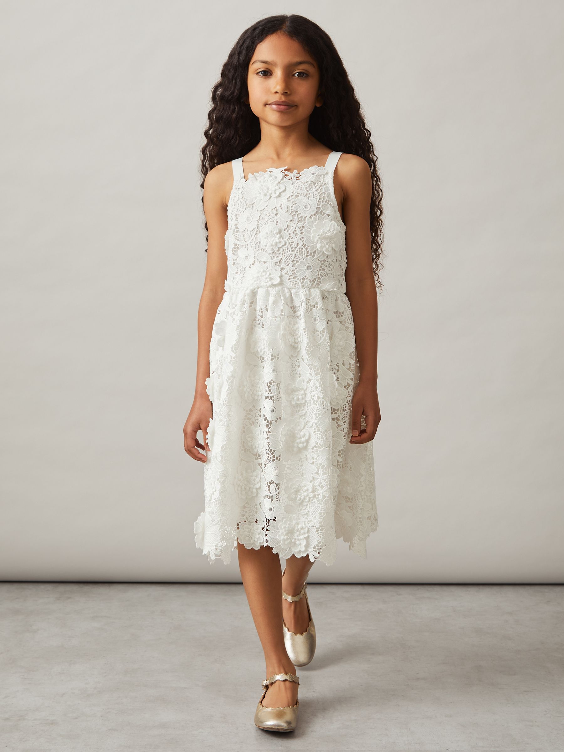 9-13 yrs Guipure-Lace Midi Dress in Ivory
