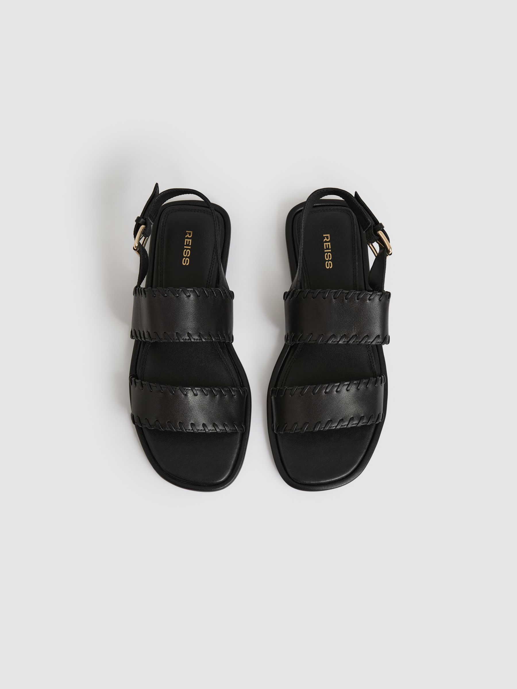 Leather Whipstitch-Trim Sandals in Black