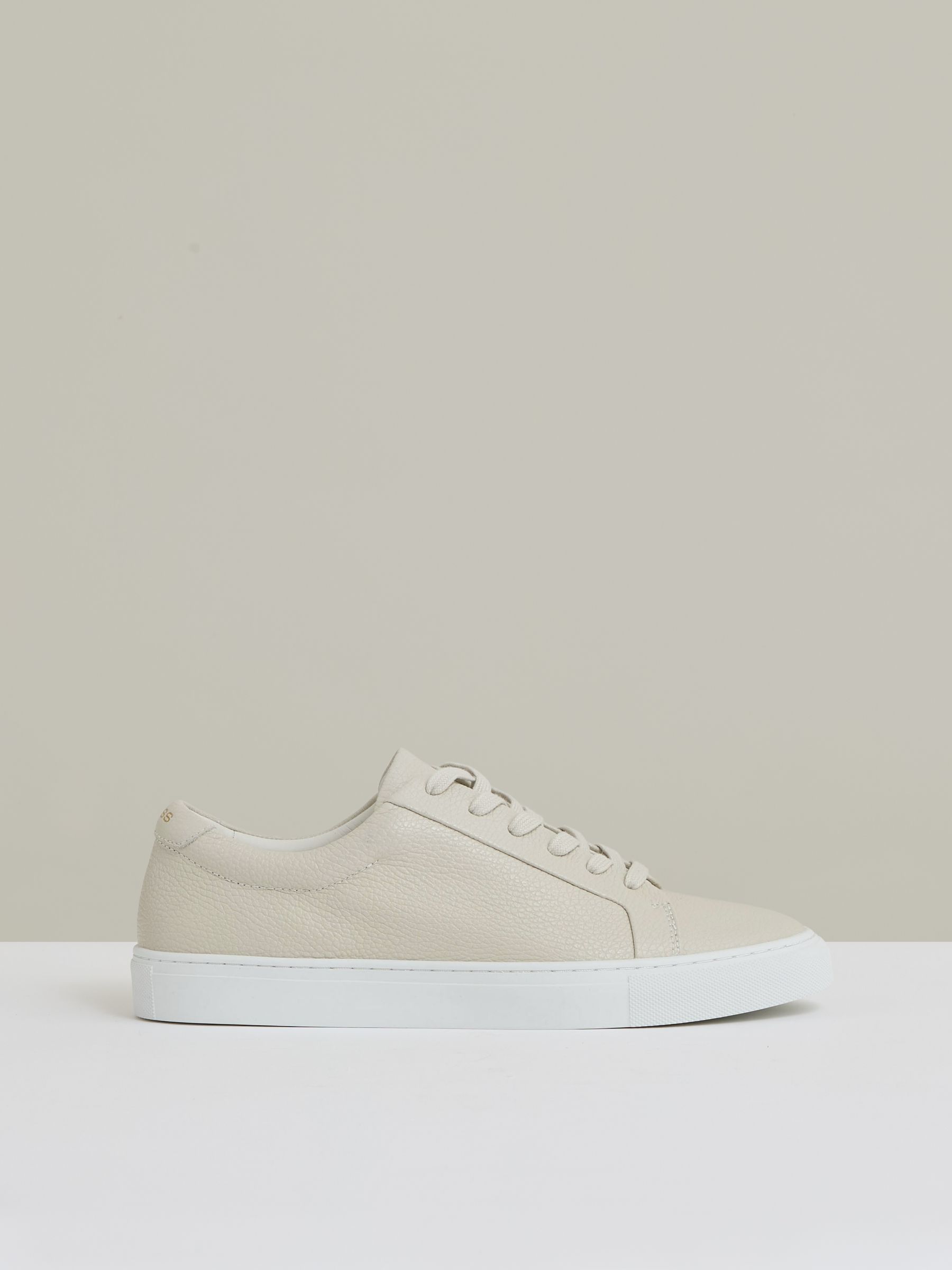 Tumbled-Leather Low-Top Trainers in Off White
