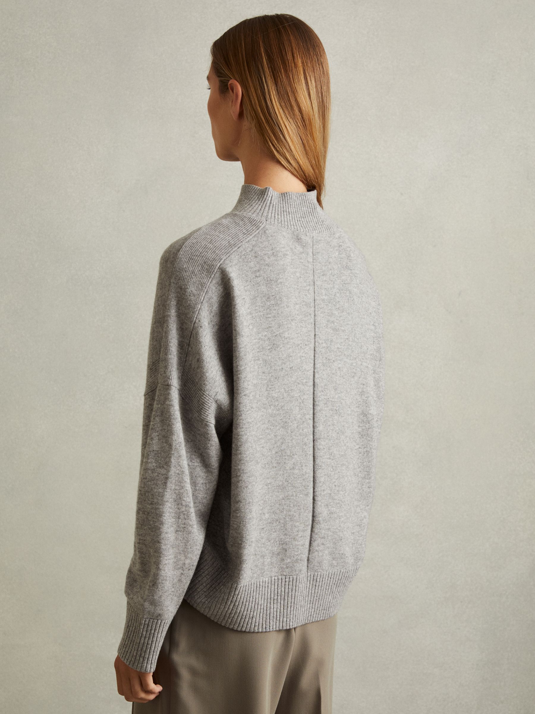 Wool Blend Funnel Neck Jumper in Grey Marl