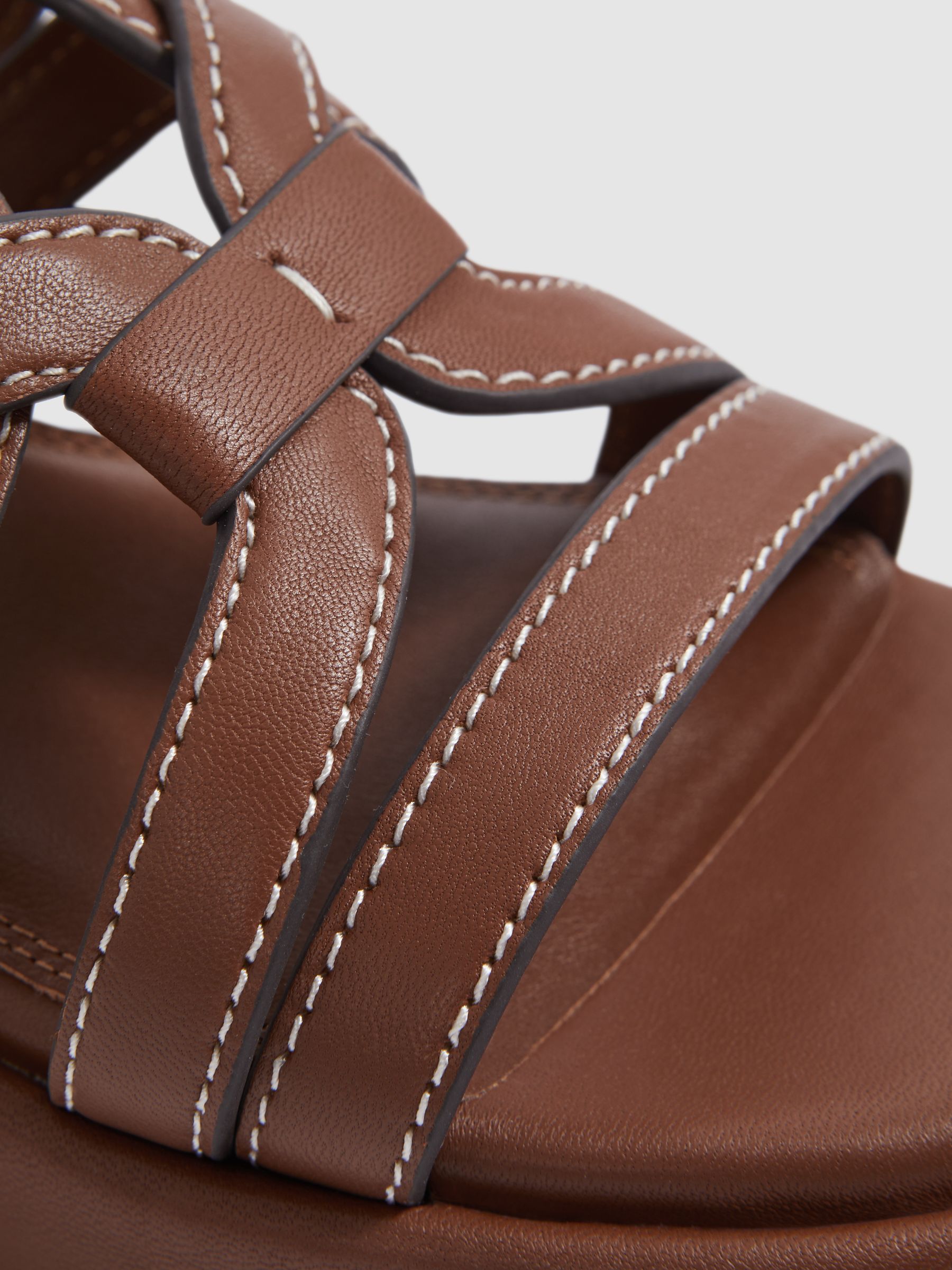 Leather Strappy Platform Sandals in Tan