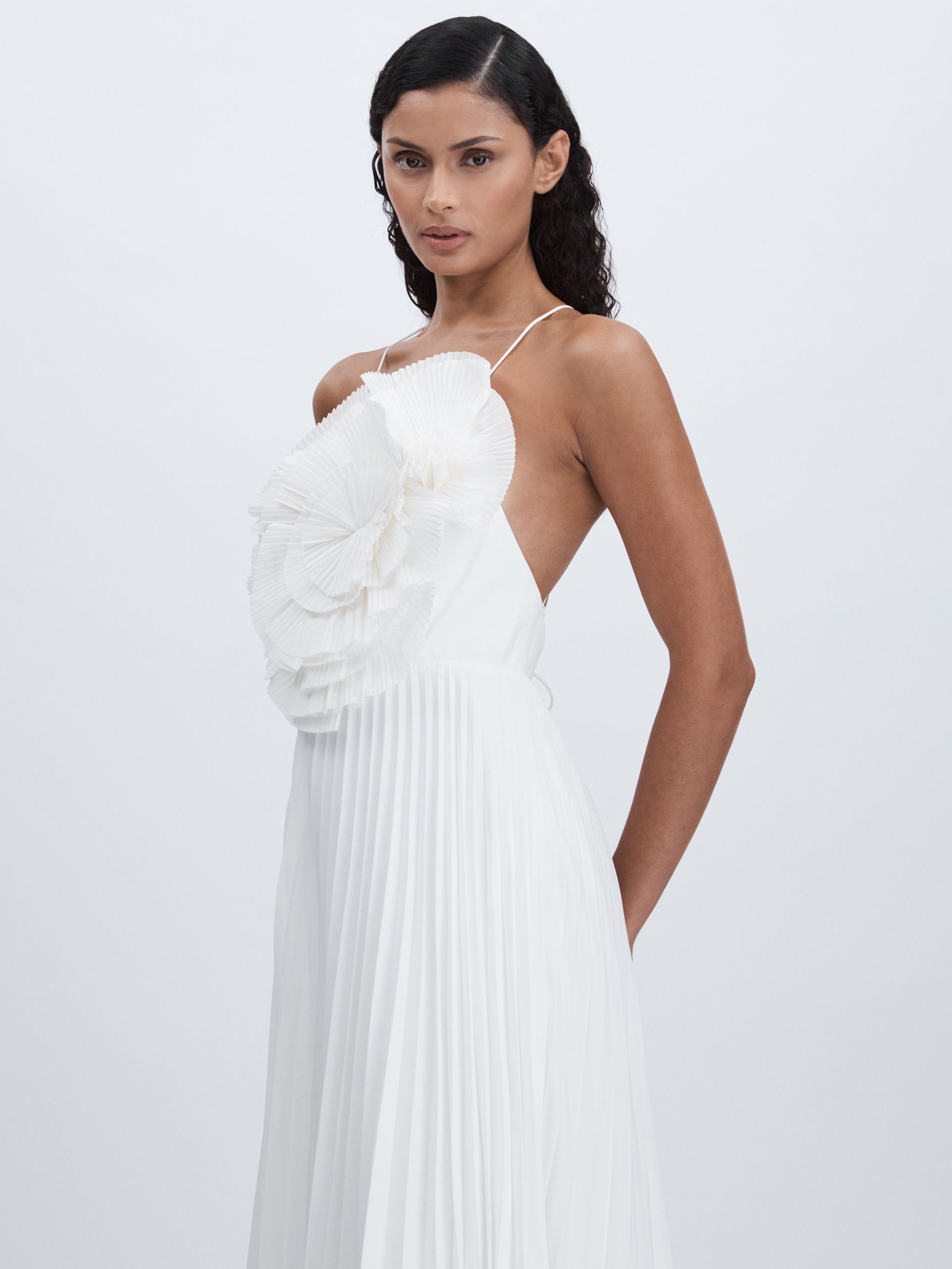 Acler Satin Pleated-Ruffle Maxi Dress in Ivory