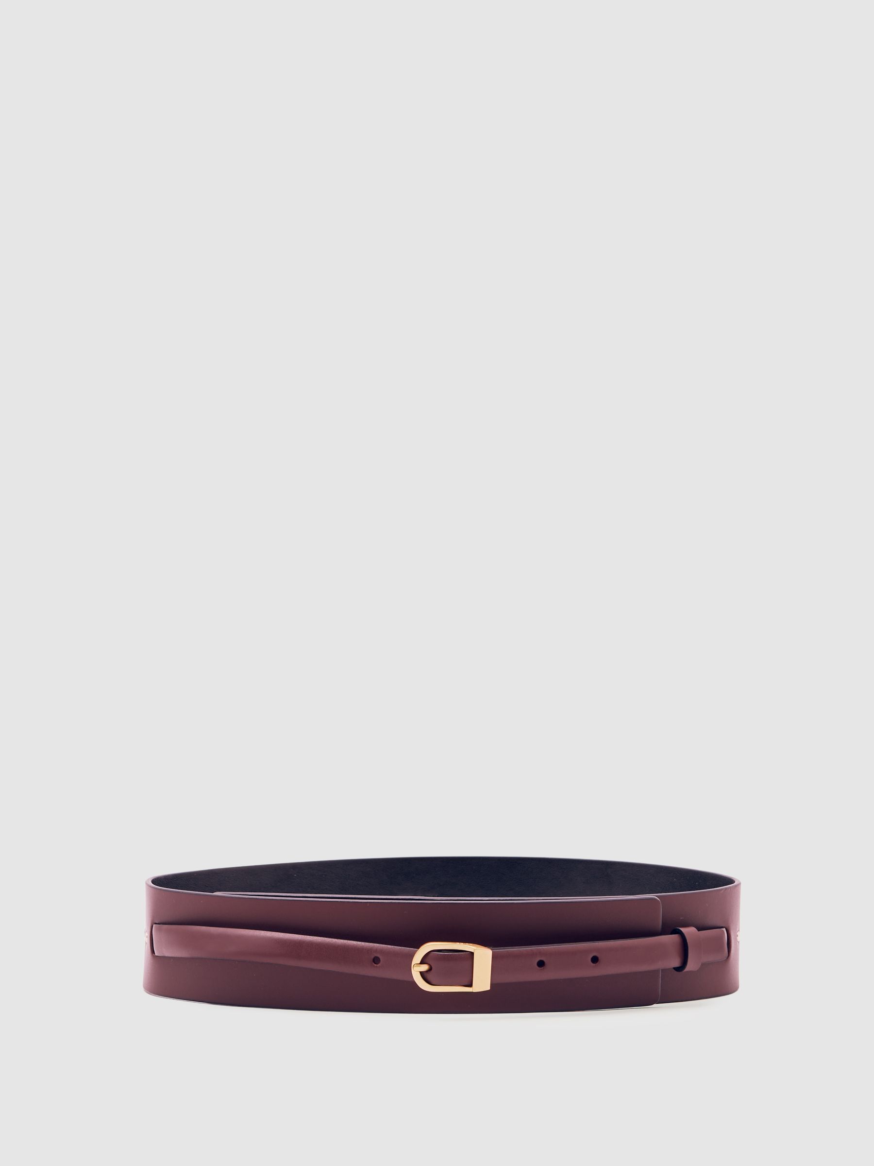 Leather Double-Strap Waist Belt in Burgundy