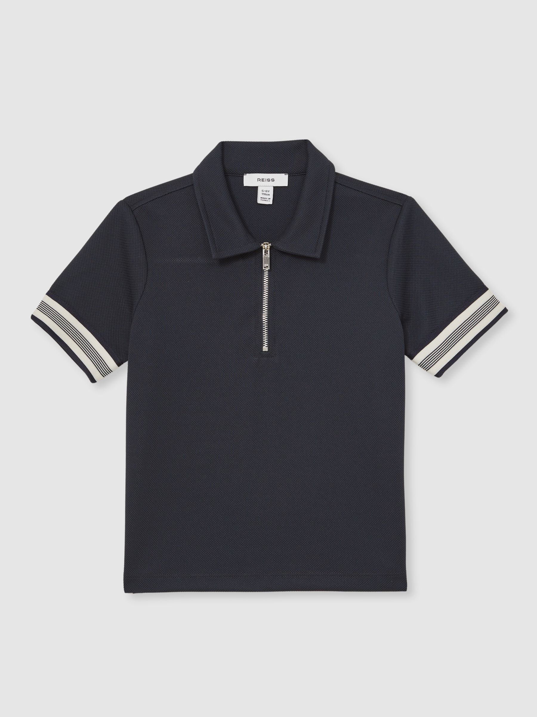9-13 yrs Textured Half Zip Polo Shirt in Navy Blue