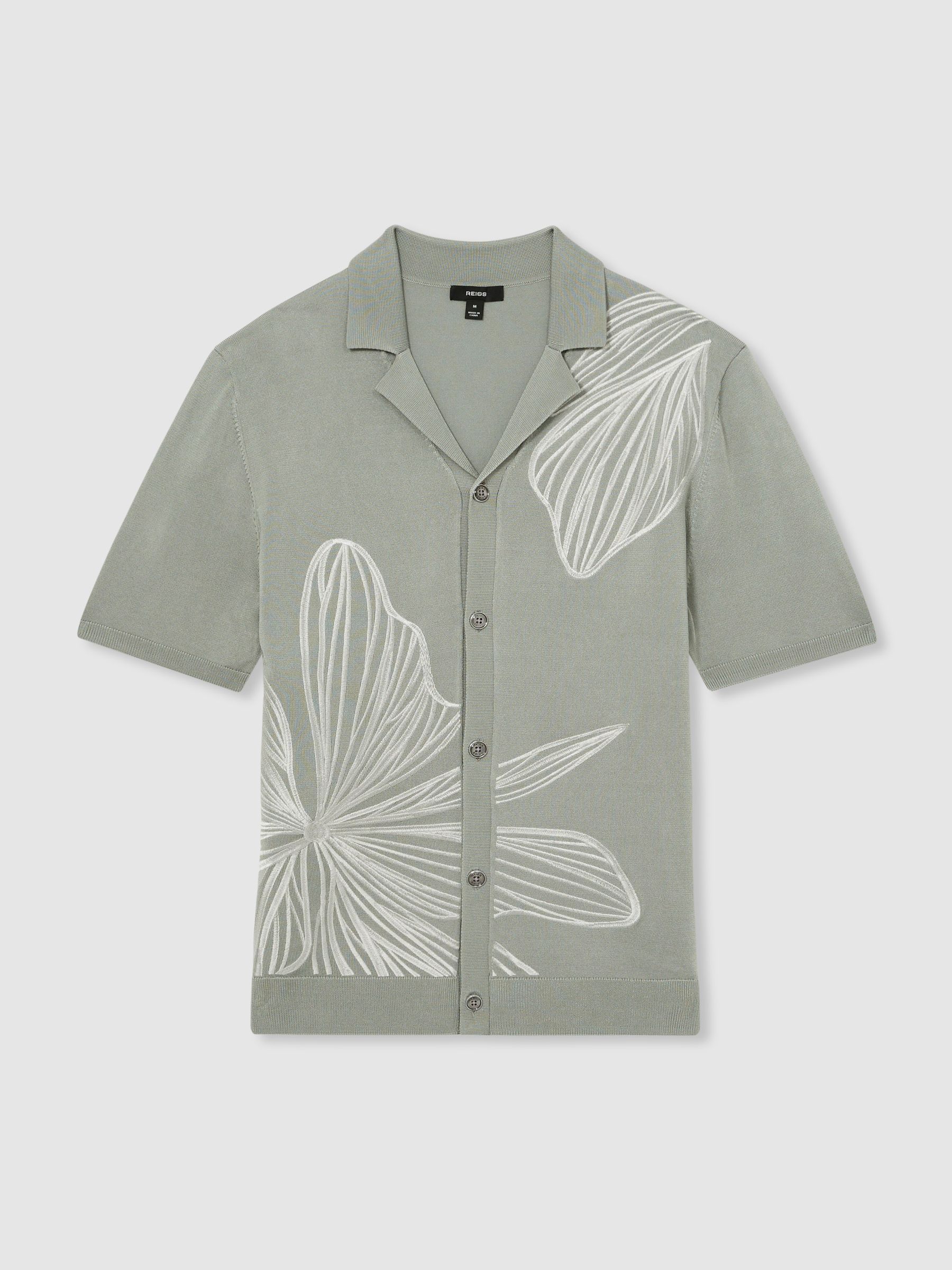 Flower Embroidered Knit Shirt in Soft Sage