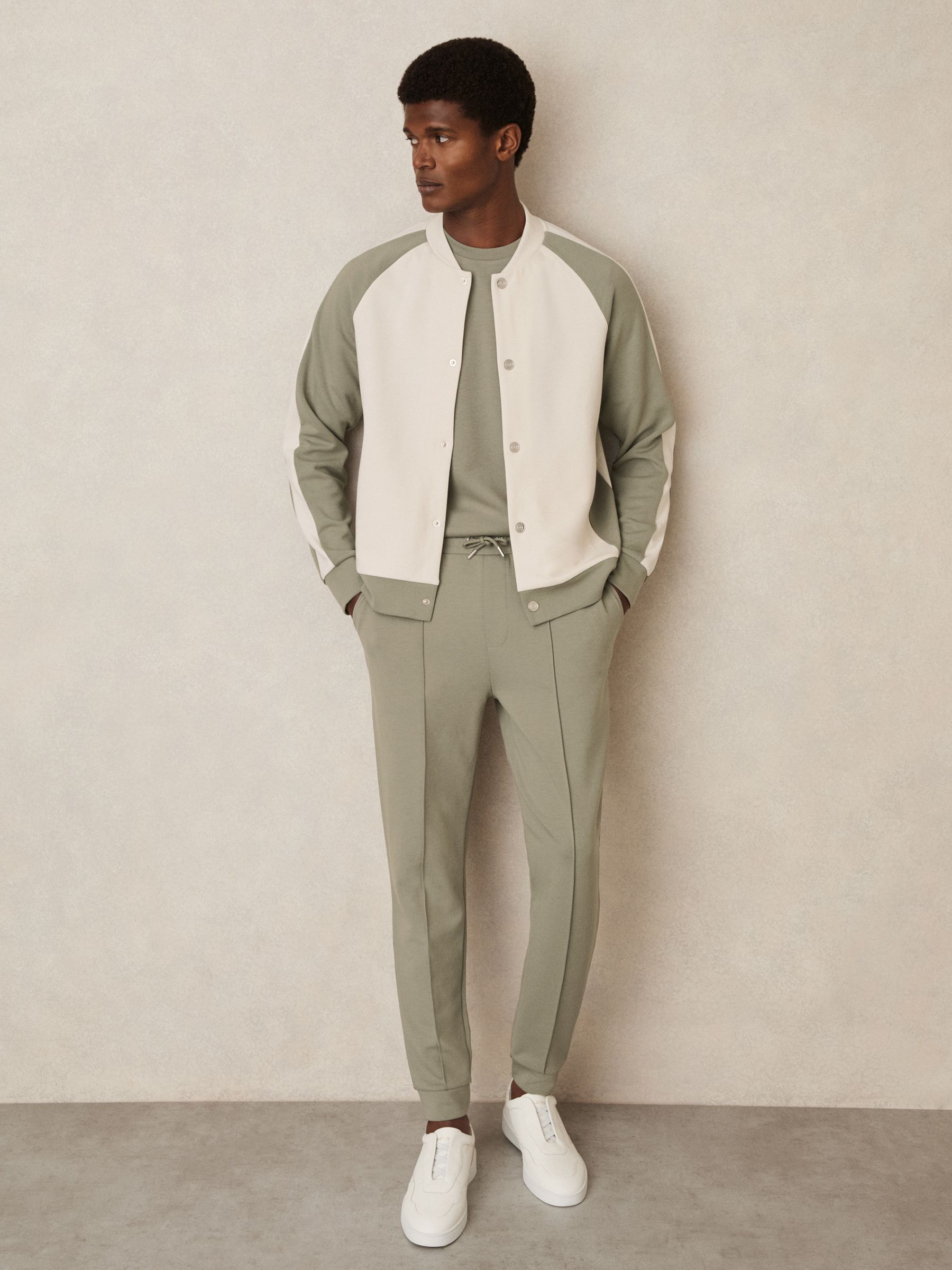 Interlock Colour-Block Bomber Jacket in Off White/Sage