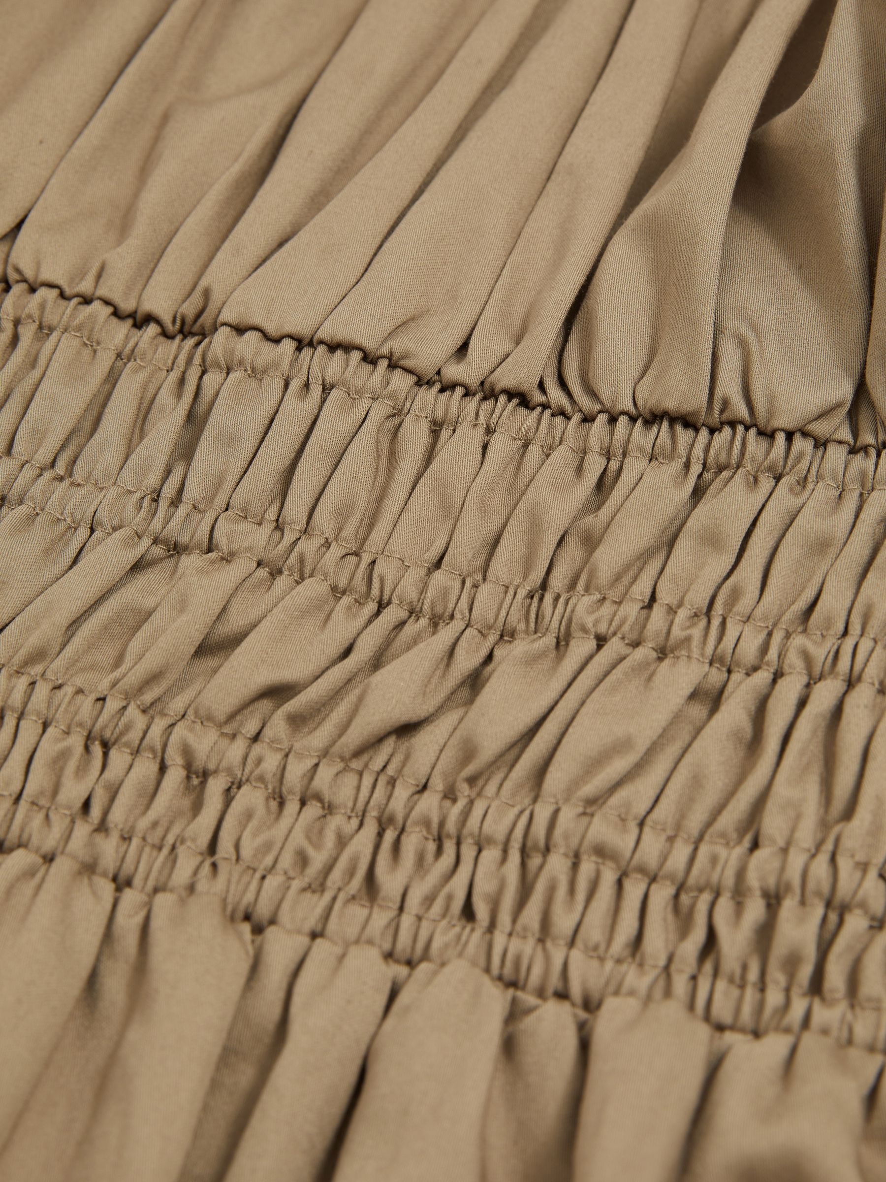 Petite Cotton Craft-Stitch Shirred Midi Dress in Khaki