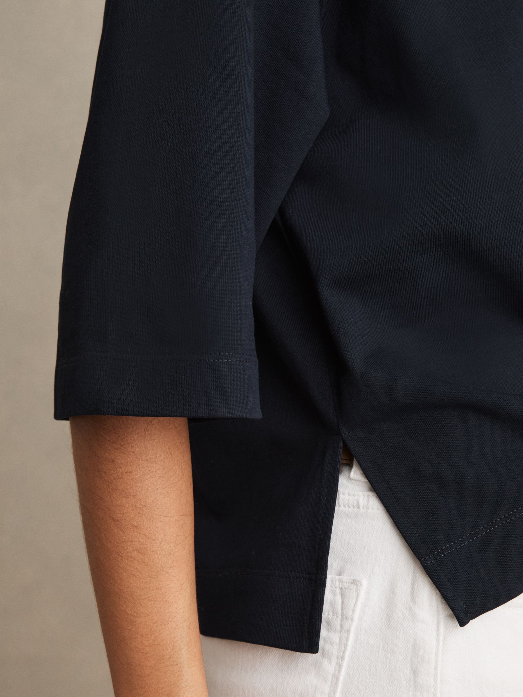 Oversized Cotton Crew Neck T-Shirt in Navy