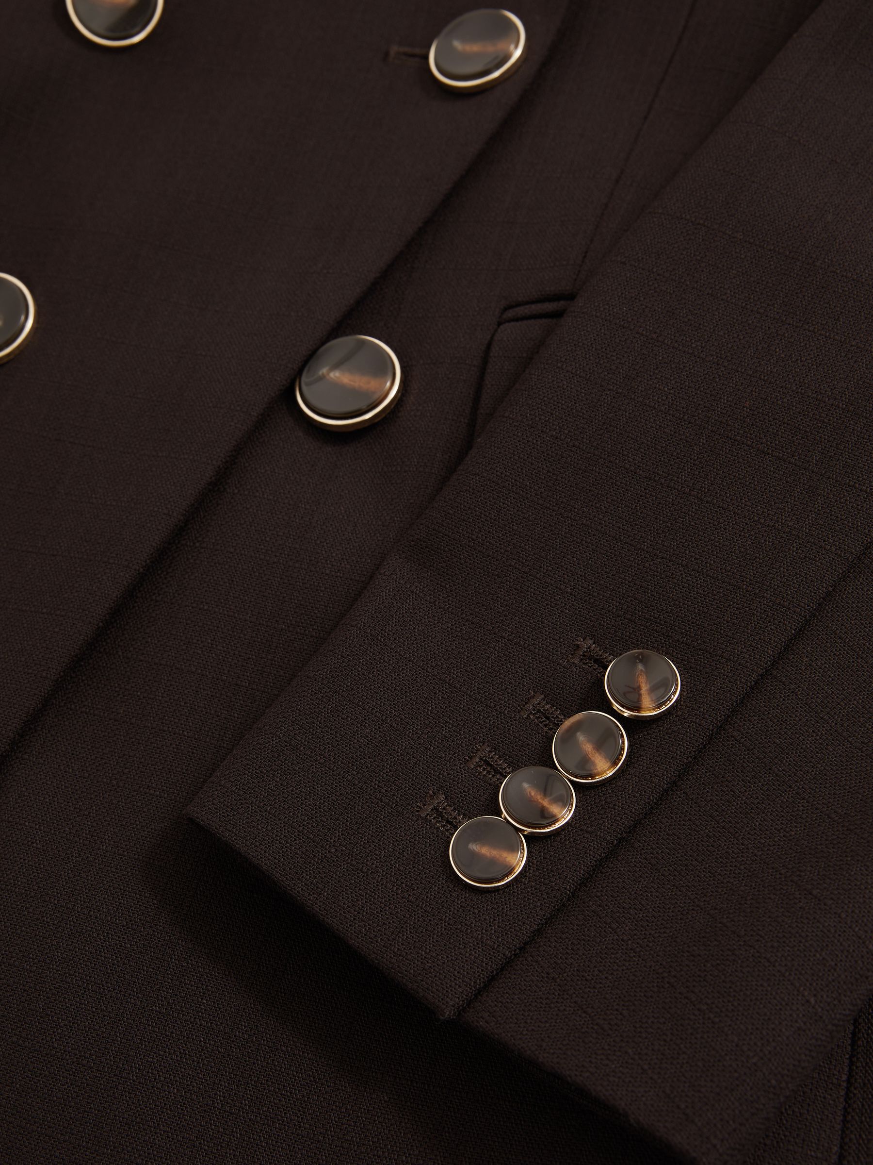 Wool-Blend Double-Breasted Blazer in Chocolate Brown