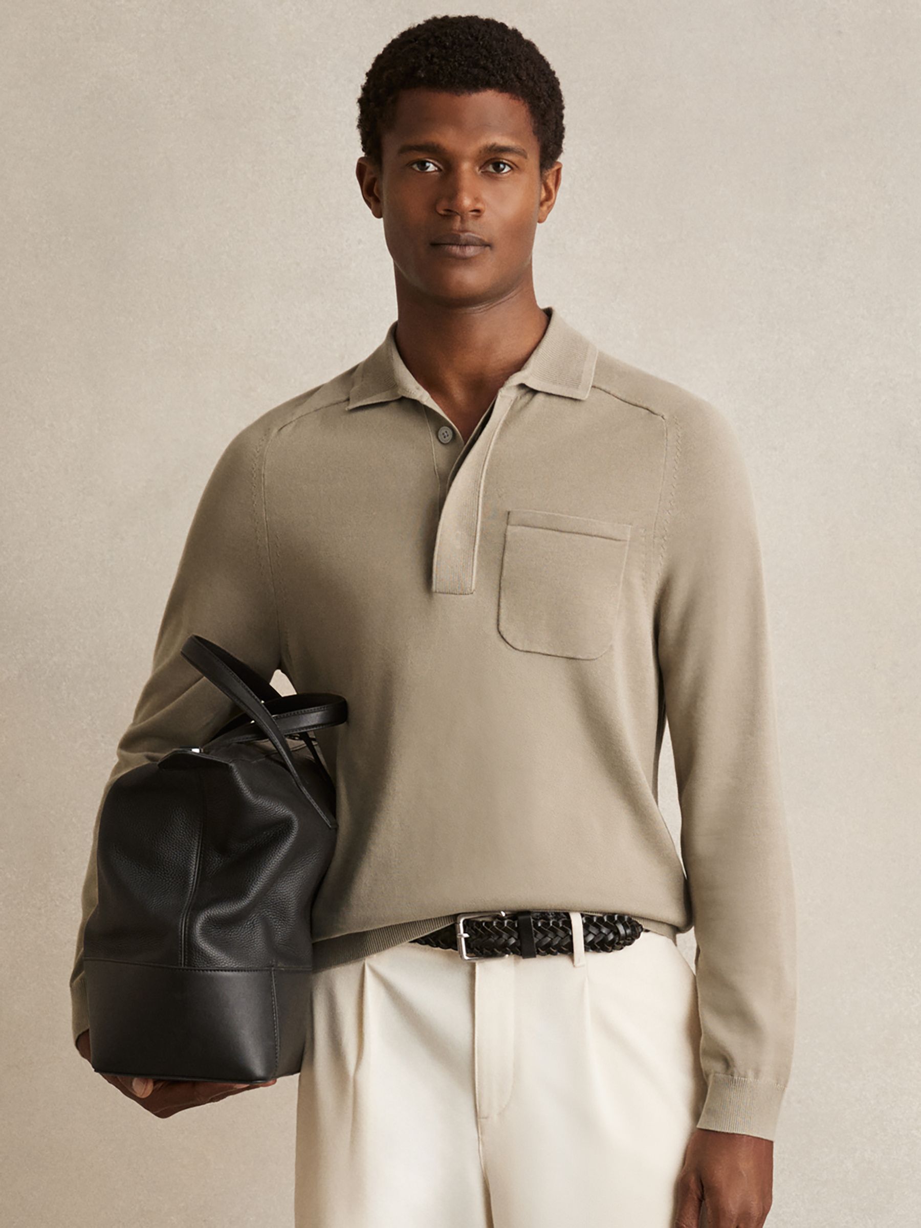 Cotton Concealed-Placket Polo Shirt in Light Sage Green