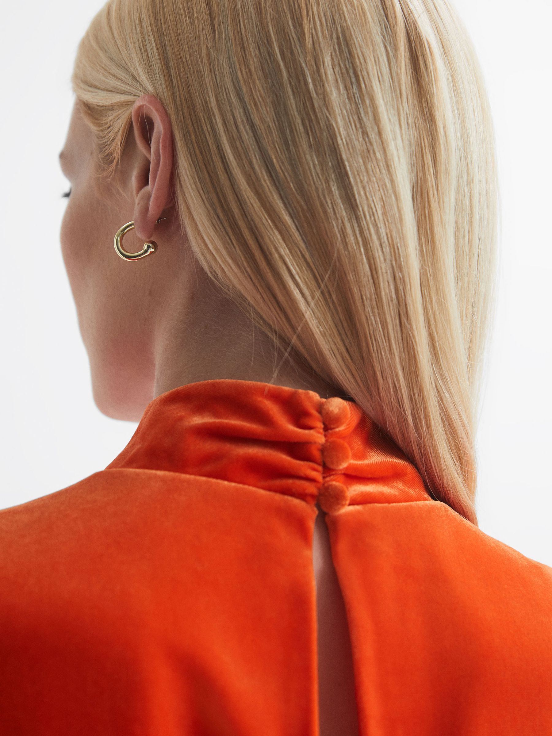 Florere Velvet Midi Dress in Bright Orange