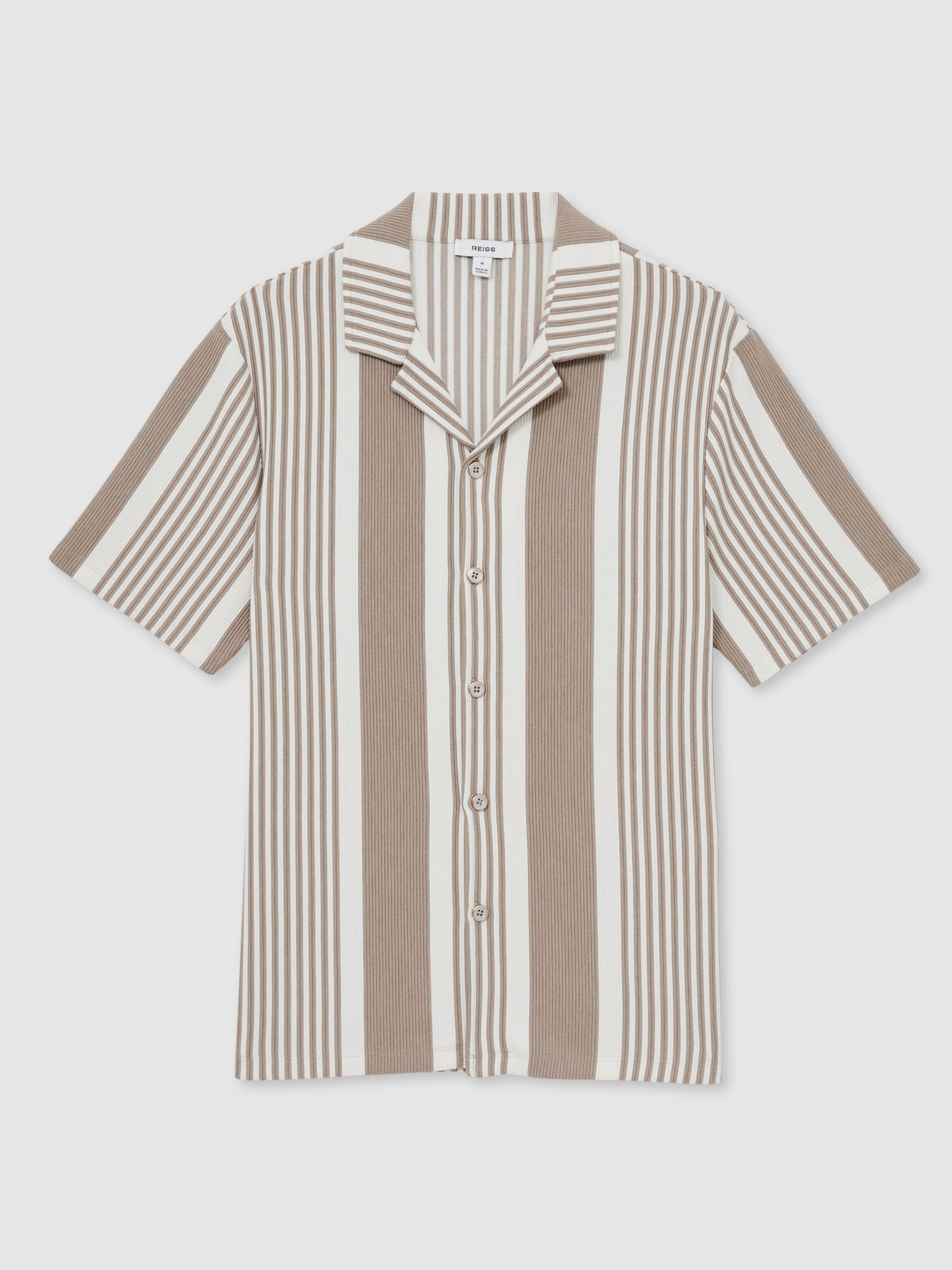 Stripe Ribbed Cuban Collar Shirt in Oatmeal/White