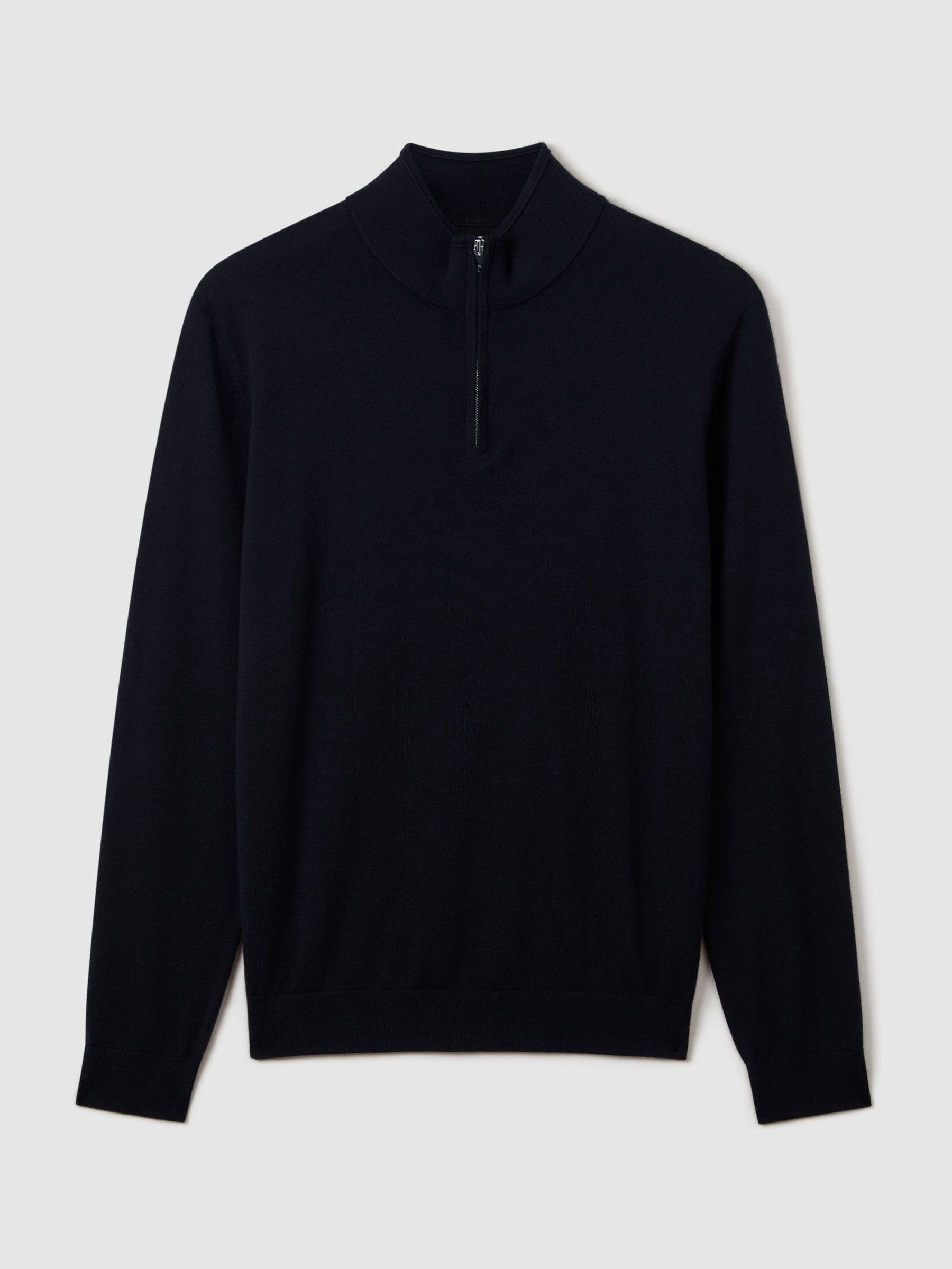Merino Wool Half-Zip Funnel Neck Jumper in Navy