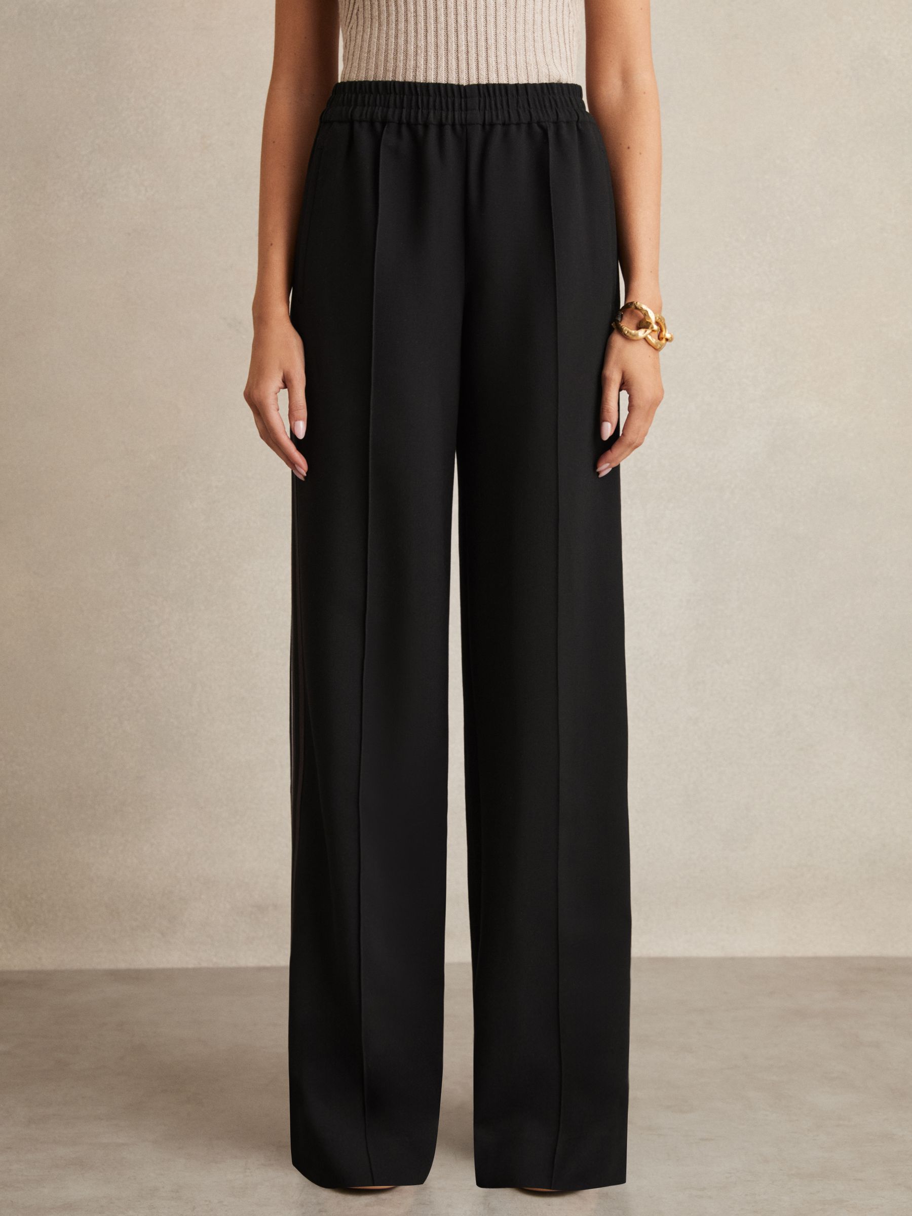 Side-Stripe Wide-Leg Trousers in Black