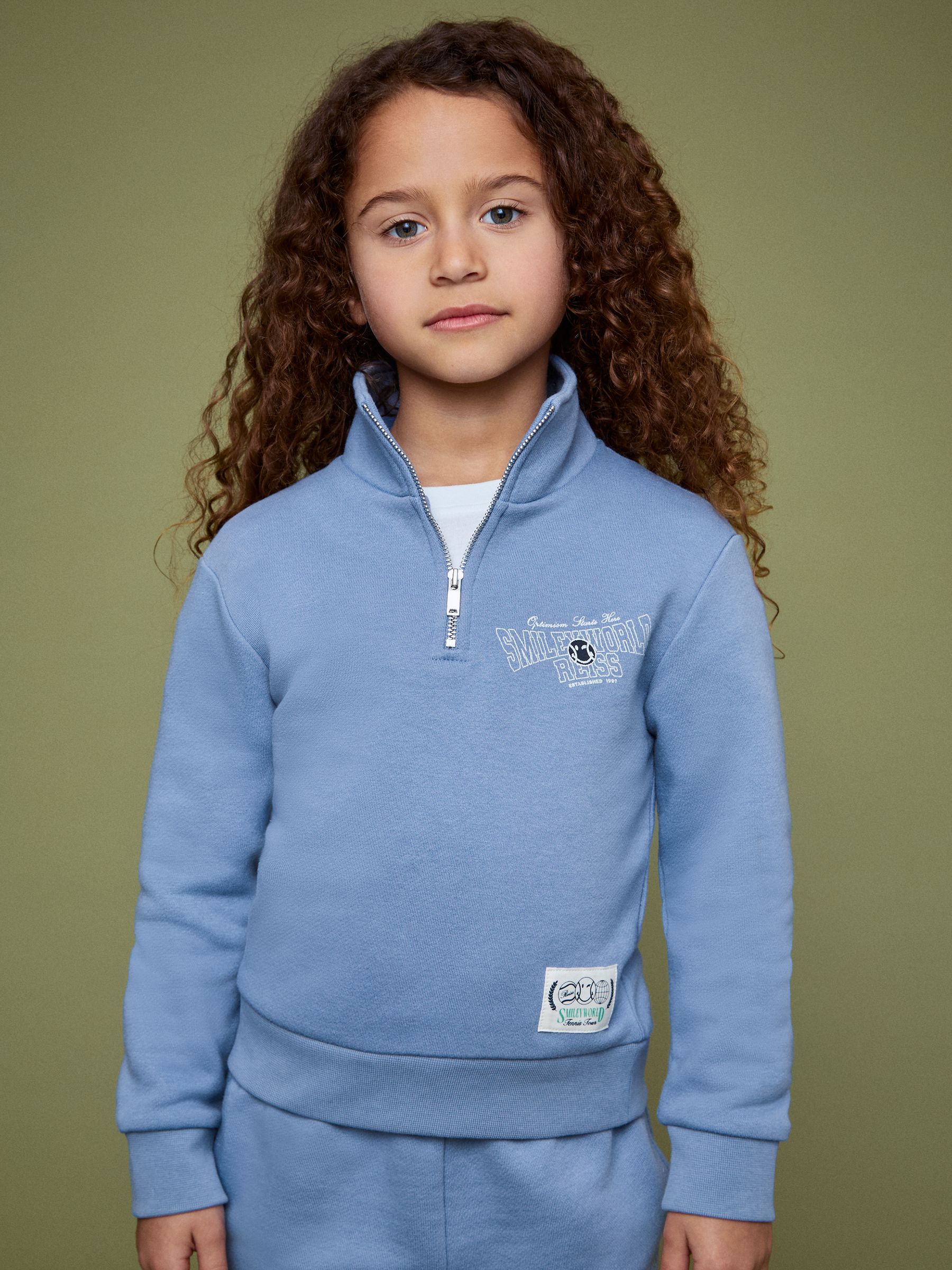 13-14 yrs SmileyWorld | Reiss Half-Zip Sweatshirt Unisex Fit in Blue