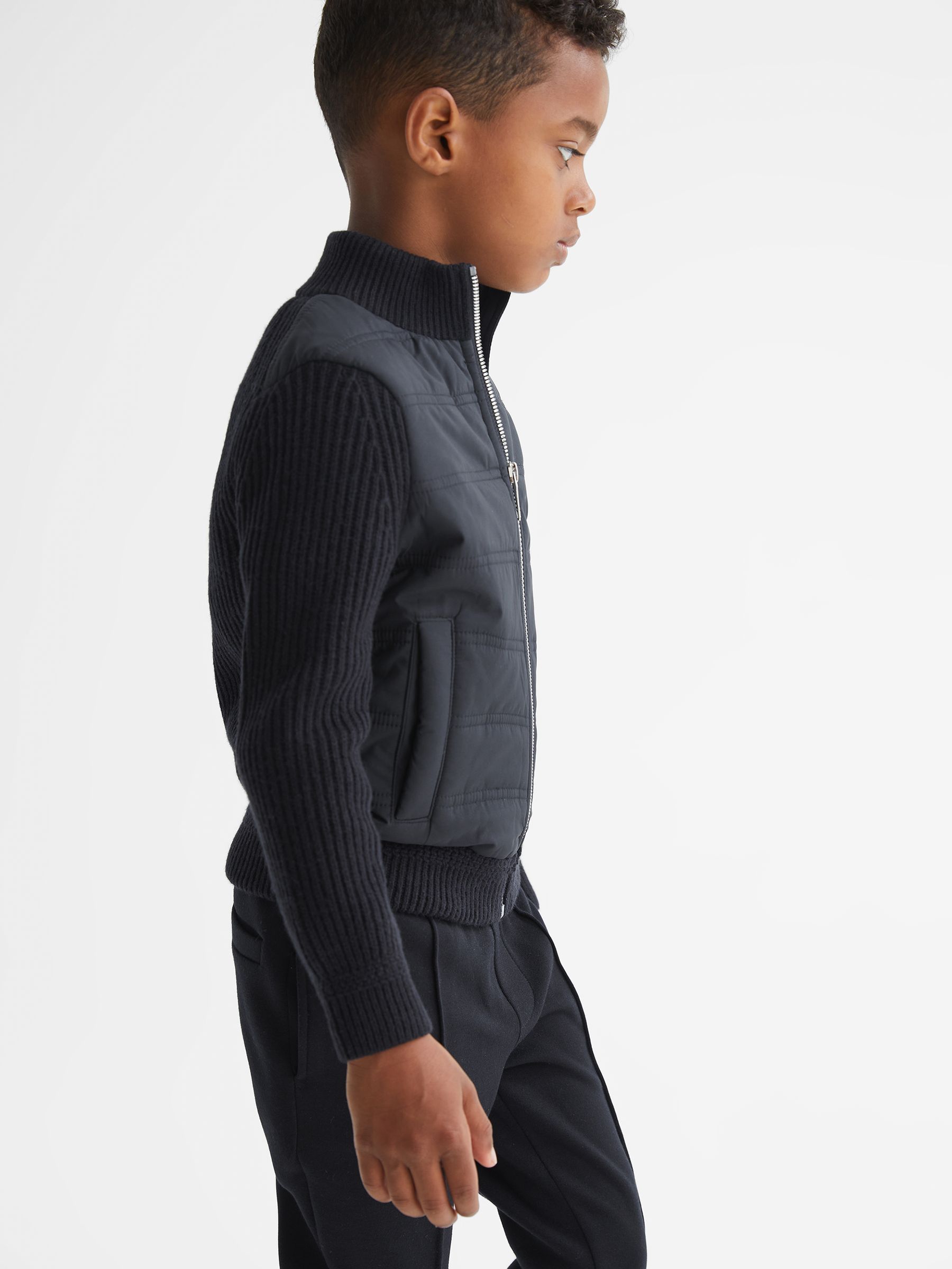 Junior Hybrid Zip Through Quilted Jacket in Navy