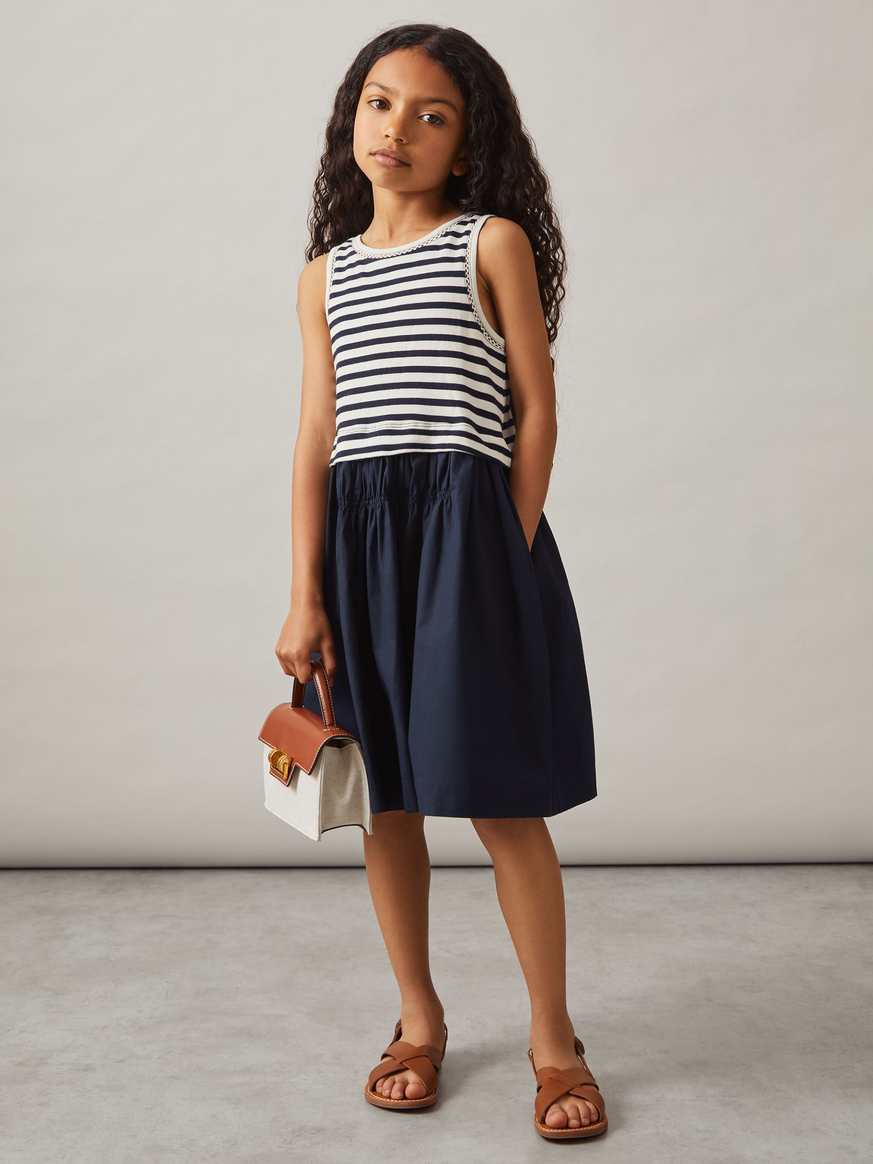 9-13 yrs Cotton Layered Sleeveless Midi Dress in Navy