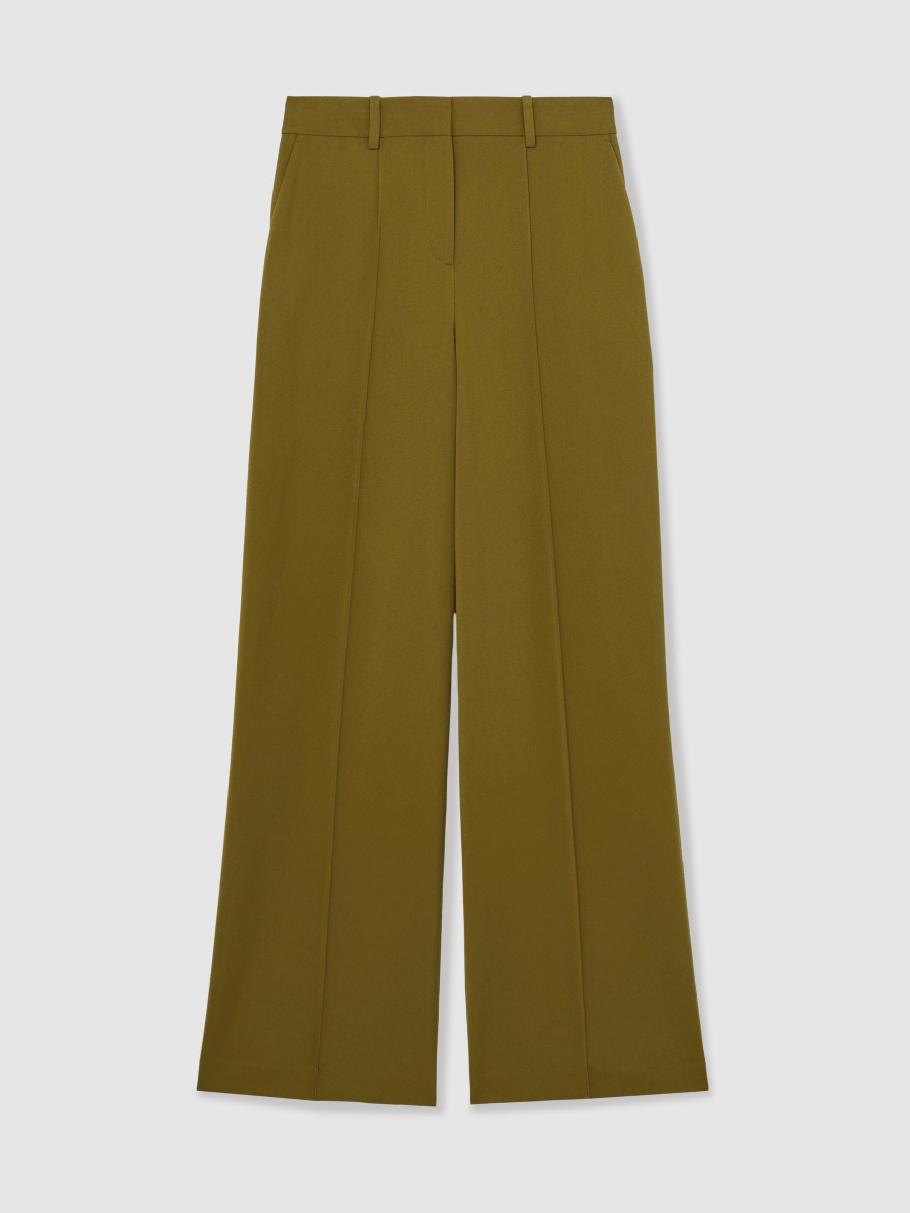 Wide-Leg Pintuck Trousers in Green