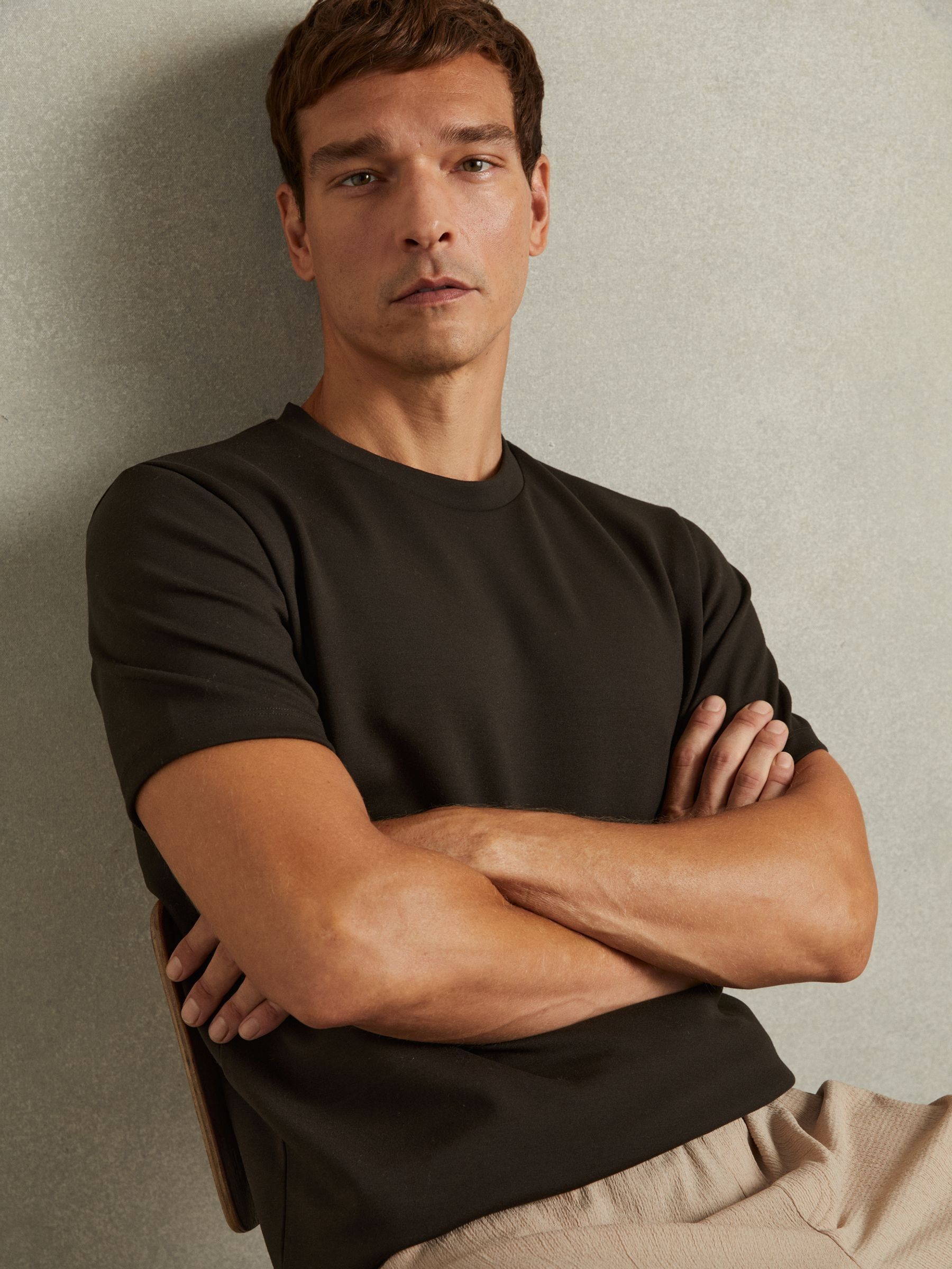 Interlock Jersey Crew Neck T-Shirt in Chocolate Brown