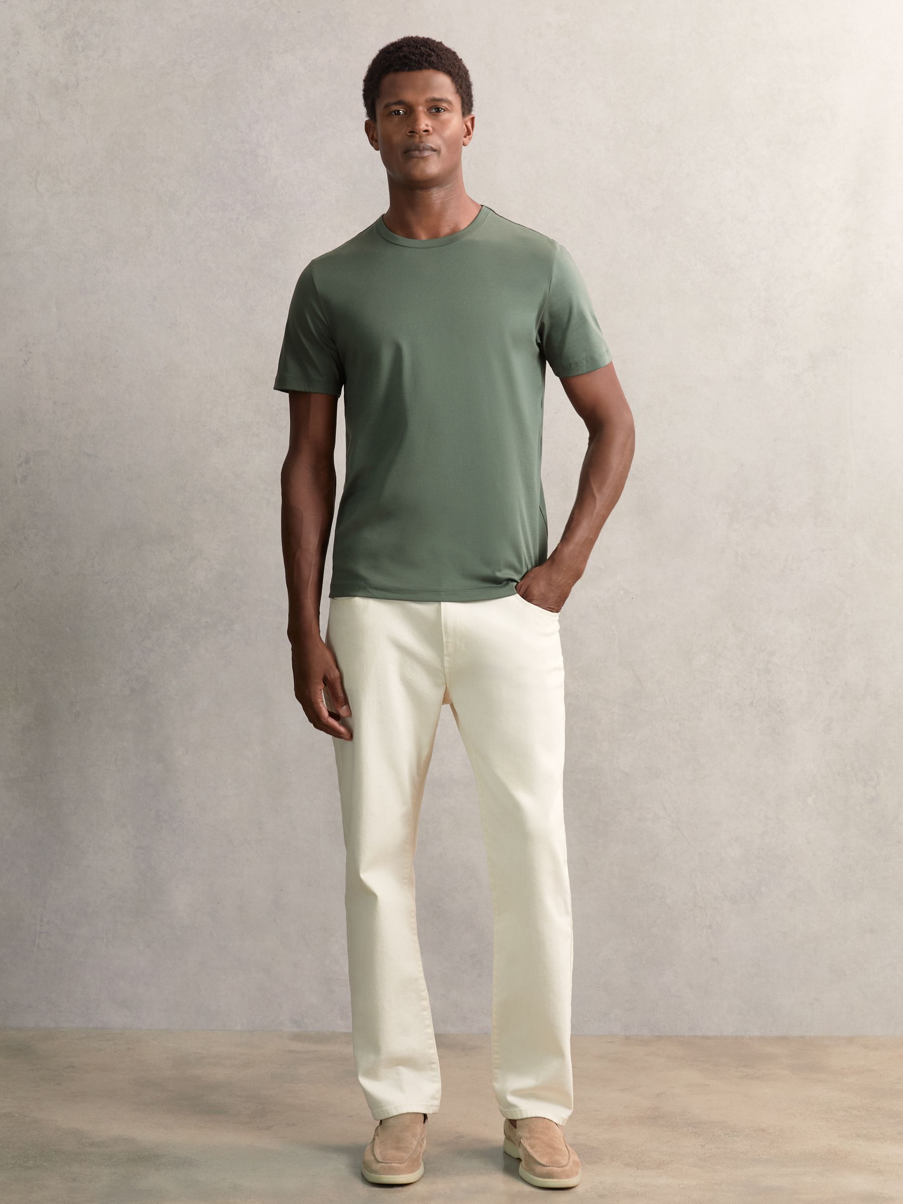 Airwater-Cotton Crew-Neck T-Shirt in Kale Green