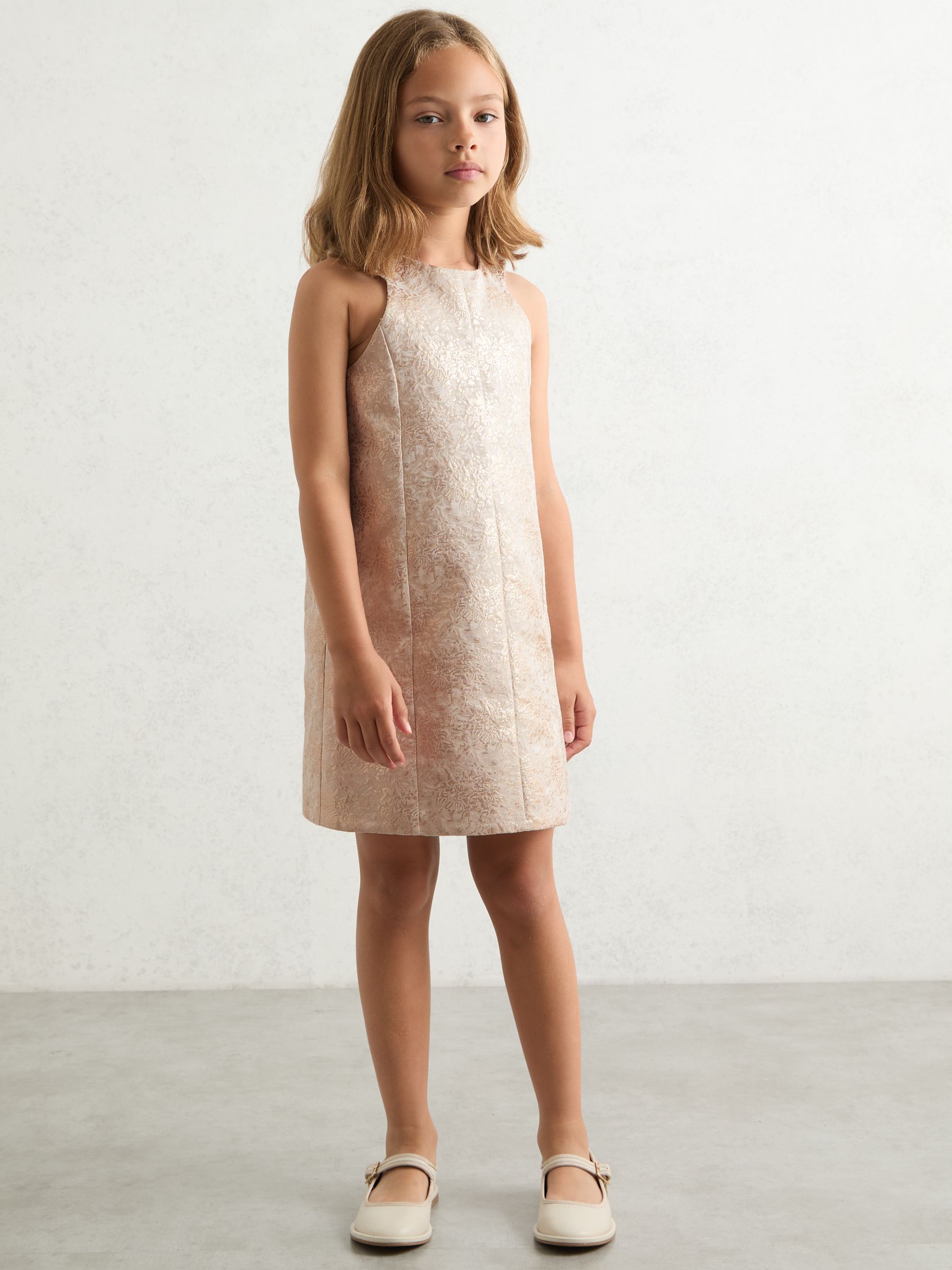 9-13 yrs Metallic Jacquard Shift Dress in Silver