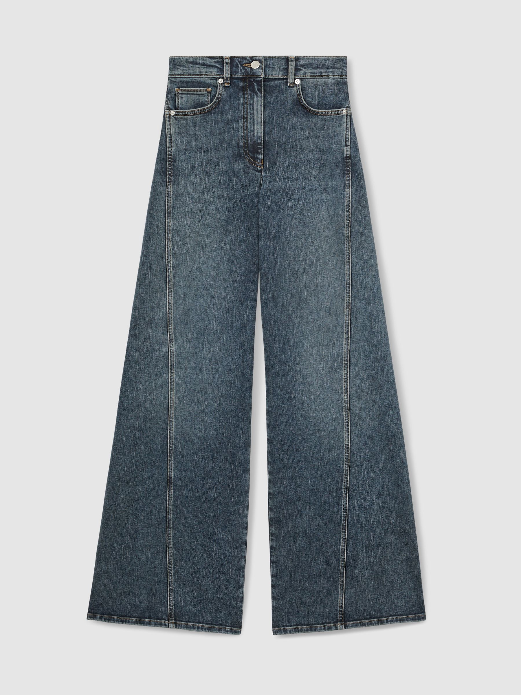 Twist Seam Wide Leg Jeans in Mid Blue