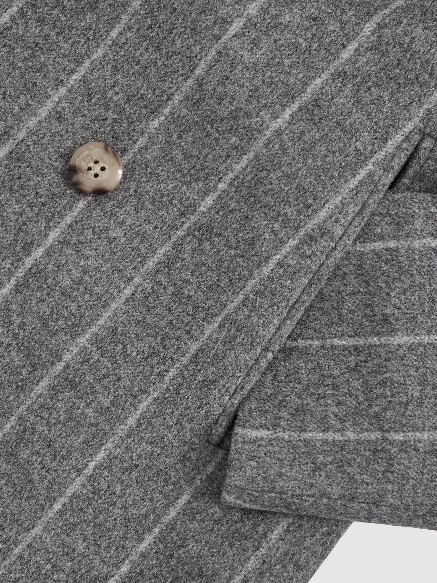 Wool-Blend Chalk-Stripe Pea Coat in Grey