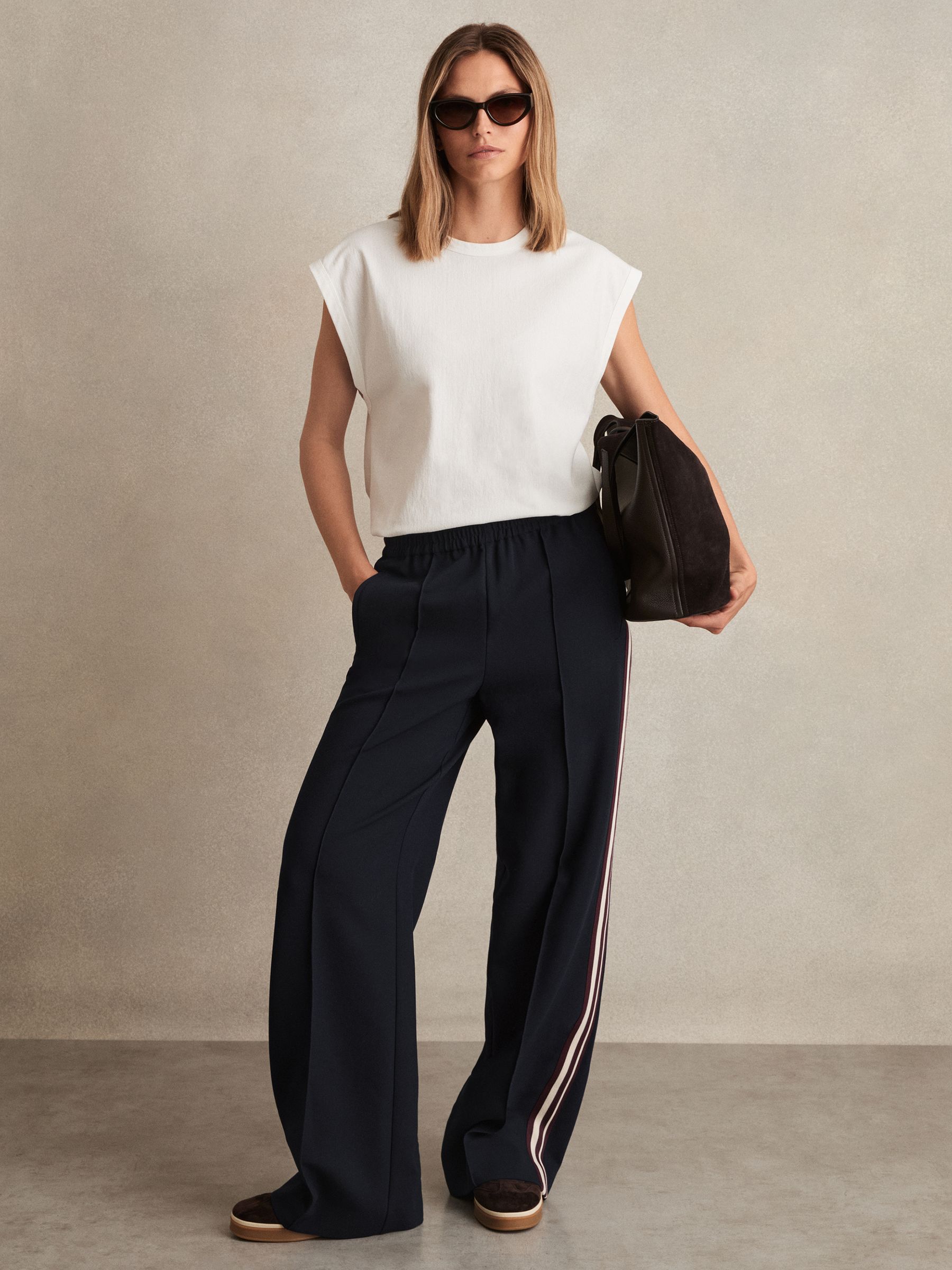 Petite Side-Stripe Wide-Leg Trousers in Navy