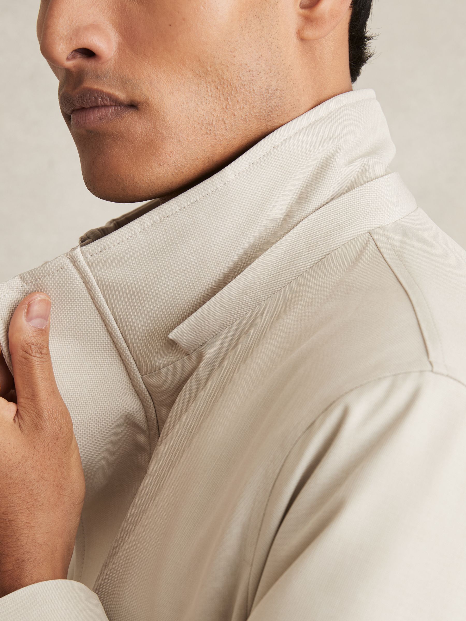 Hooded Zip-Through Padded Jacket in Stone