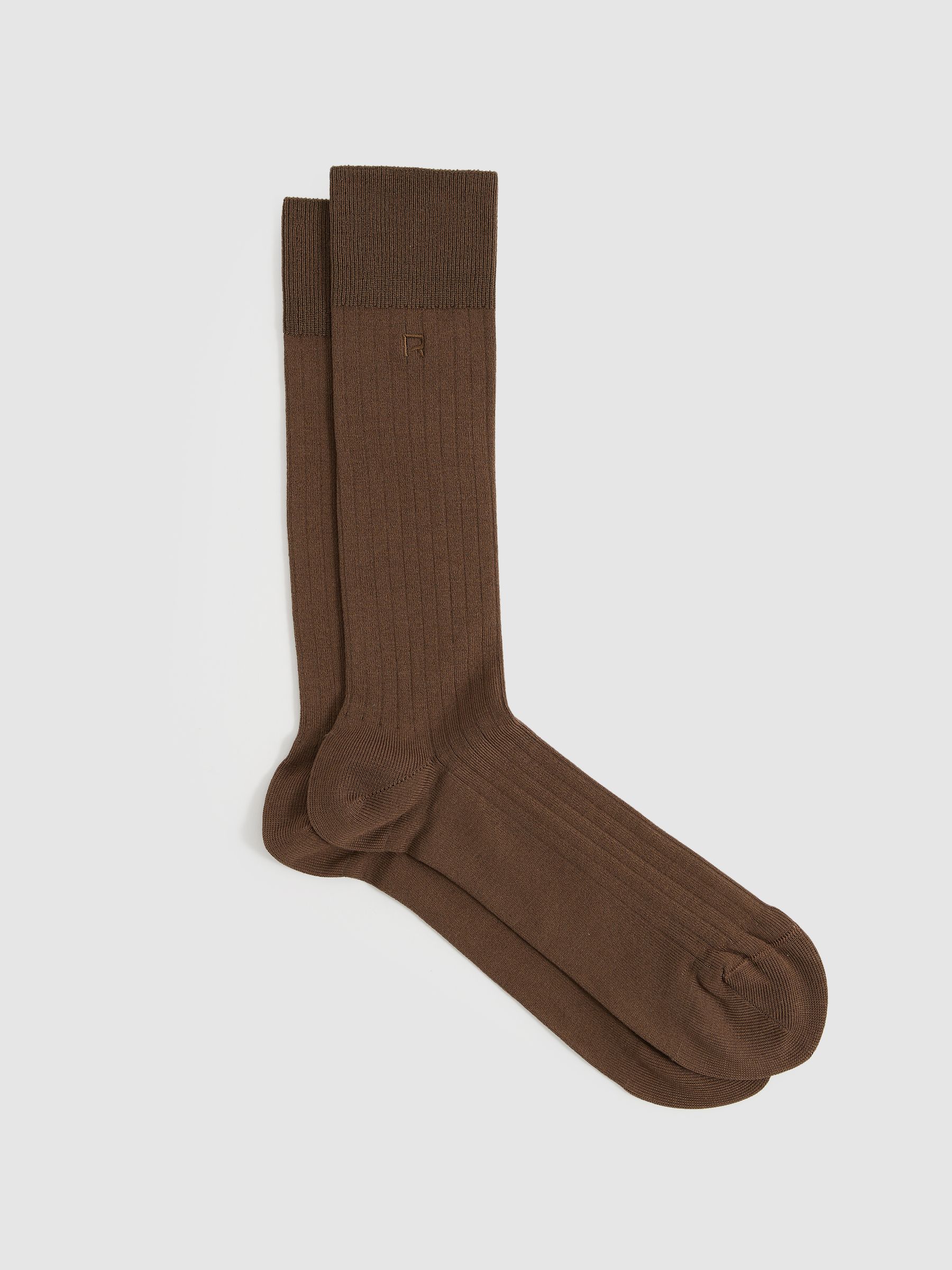 Cotton-Blend Logo-Embroidered Socks in Brown