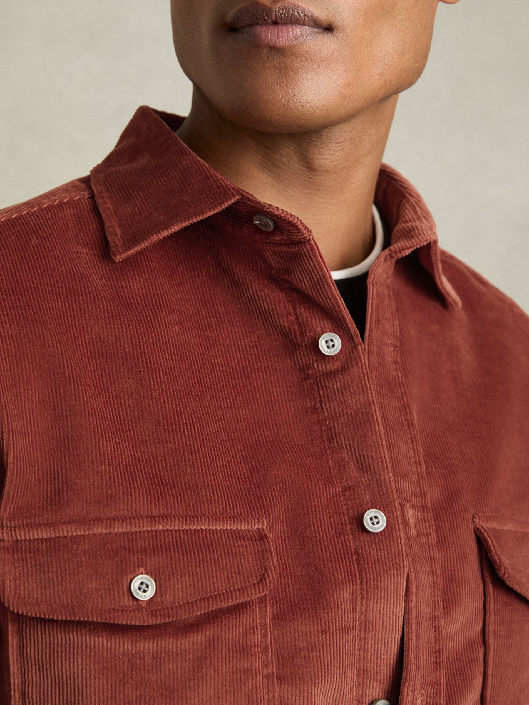 Cotton-Blend Corduroy Overshirt in Rust