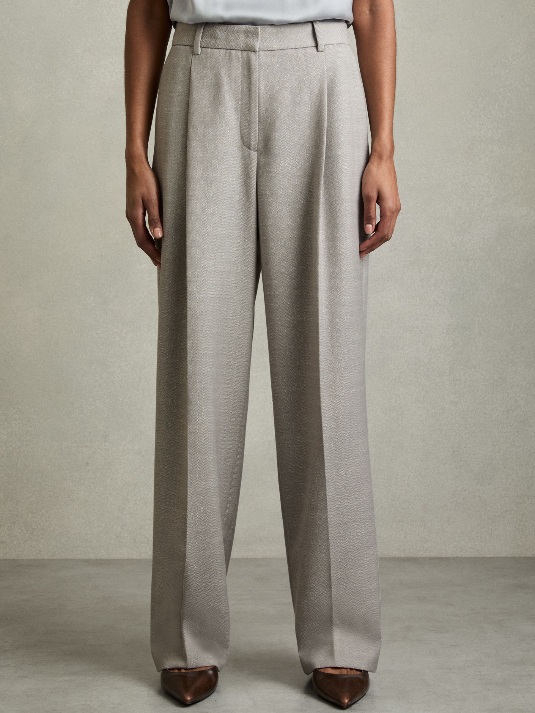 Petite Wool-Blend Wide-Leg Suit Trousers in Grey