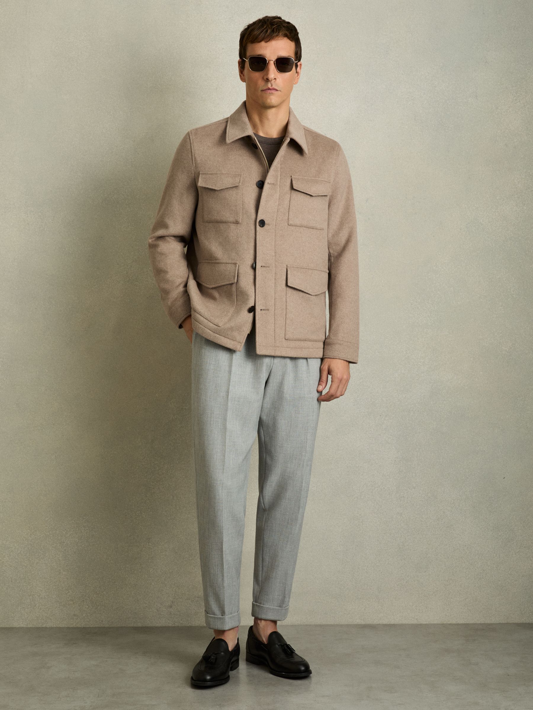 Wool-Blend Zip-Through Four-Pocket Jacket in Oatmeal Melange