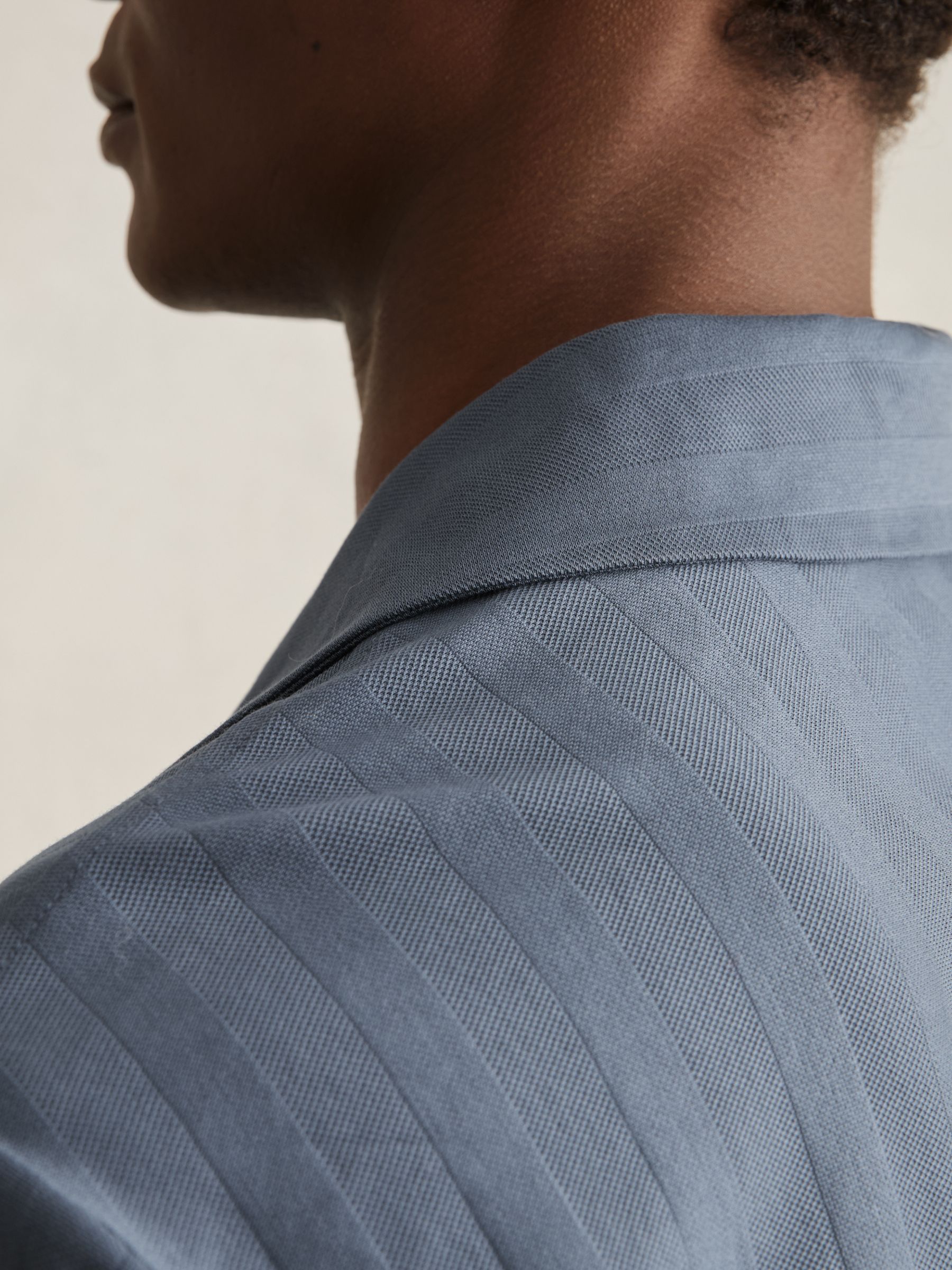 Cotton Textured Cuban-Collar Shirt in Airforce Blue