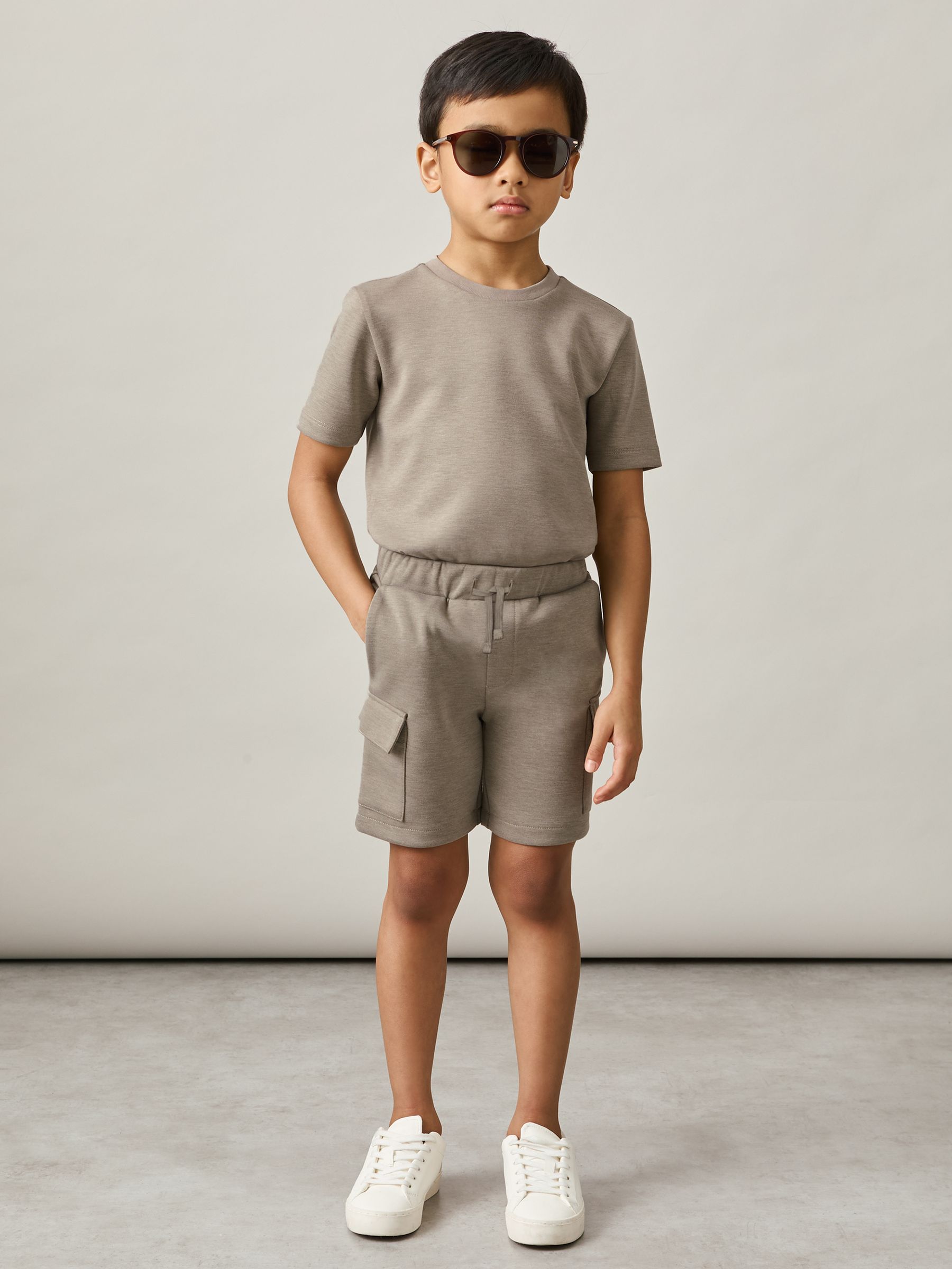 9-13 yrs Interlock-Jersey Cargo Shorts in Taupe Brown