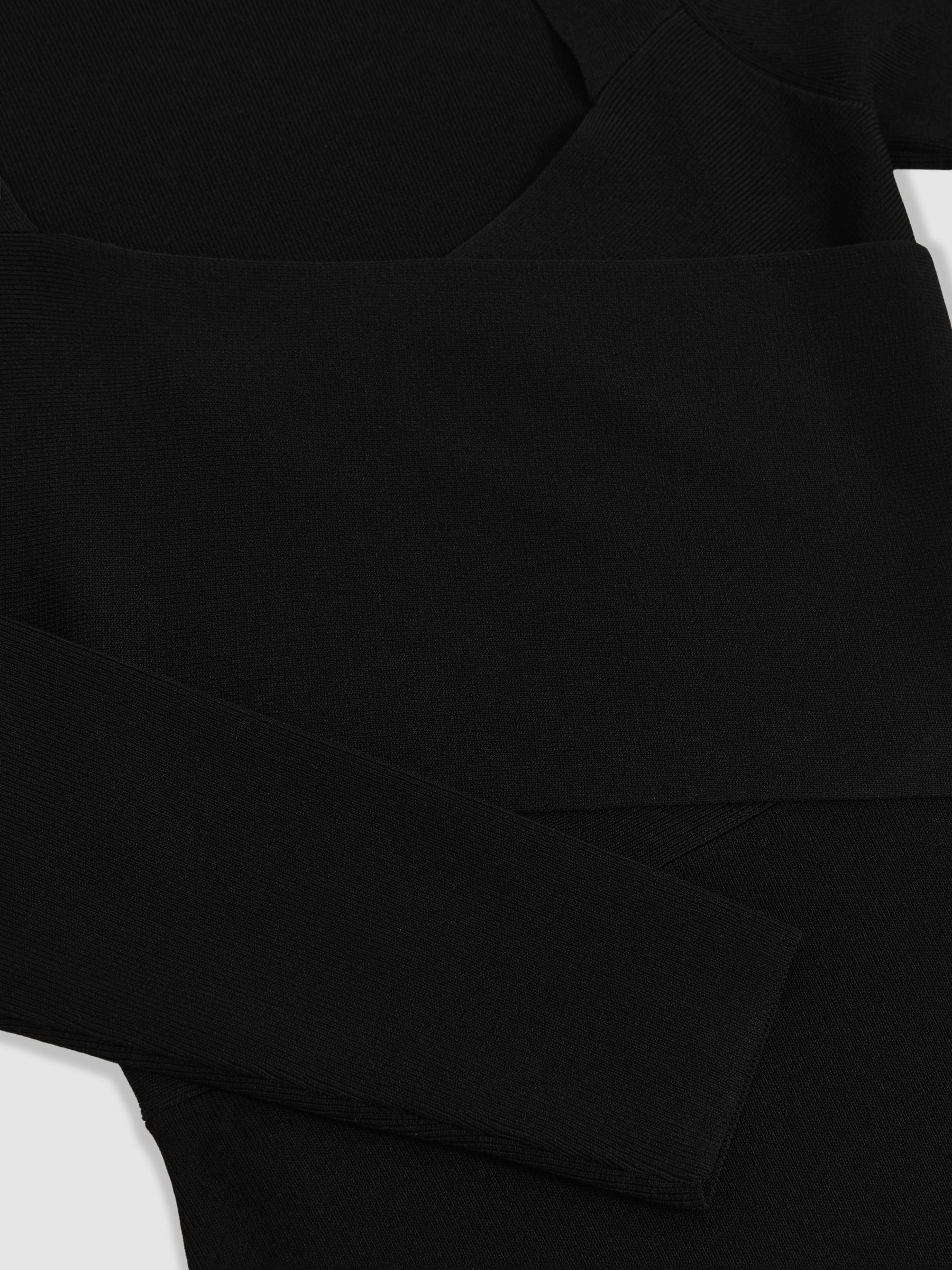 Knitted Wrap-Front Midi Dress in Black