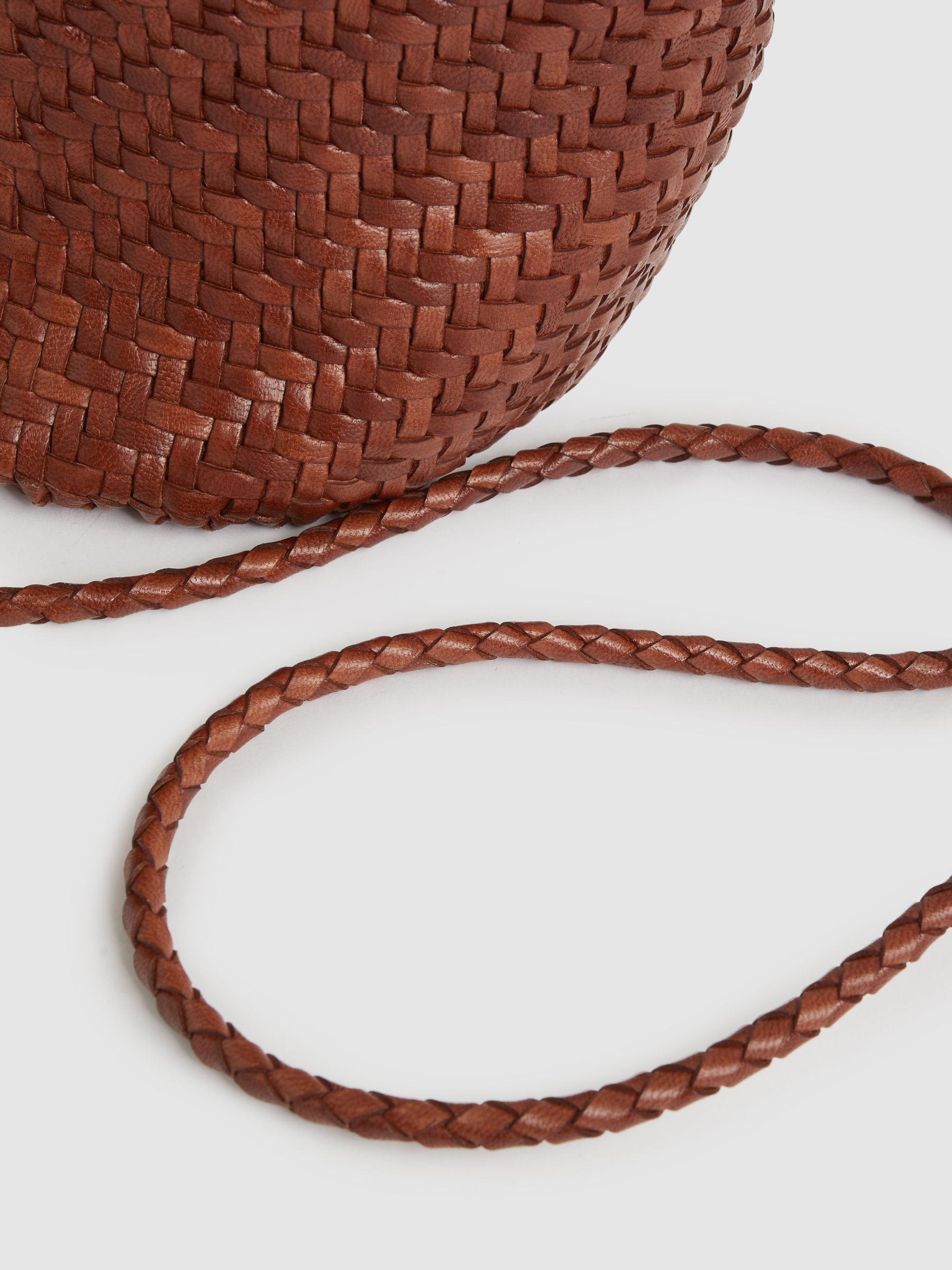 Leather Woven Mini Tote Bag in Tan