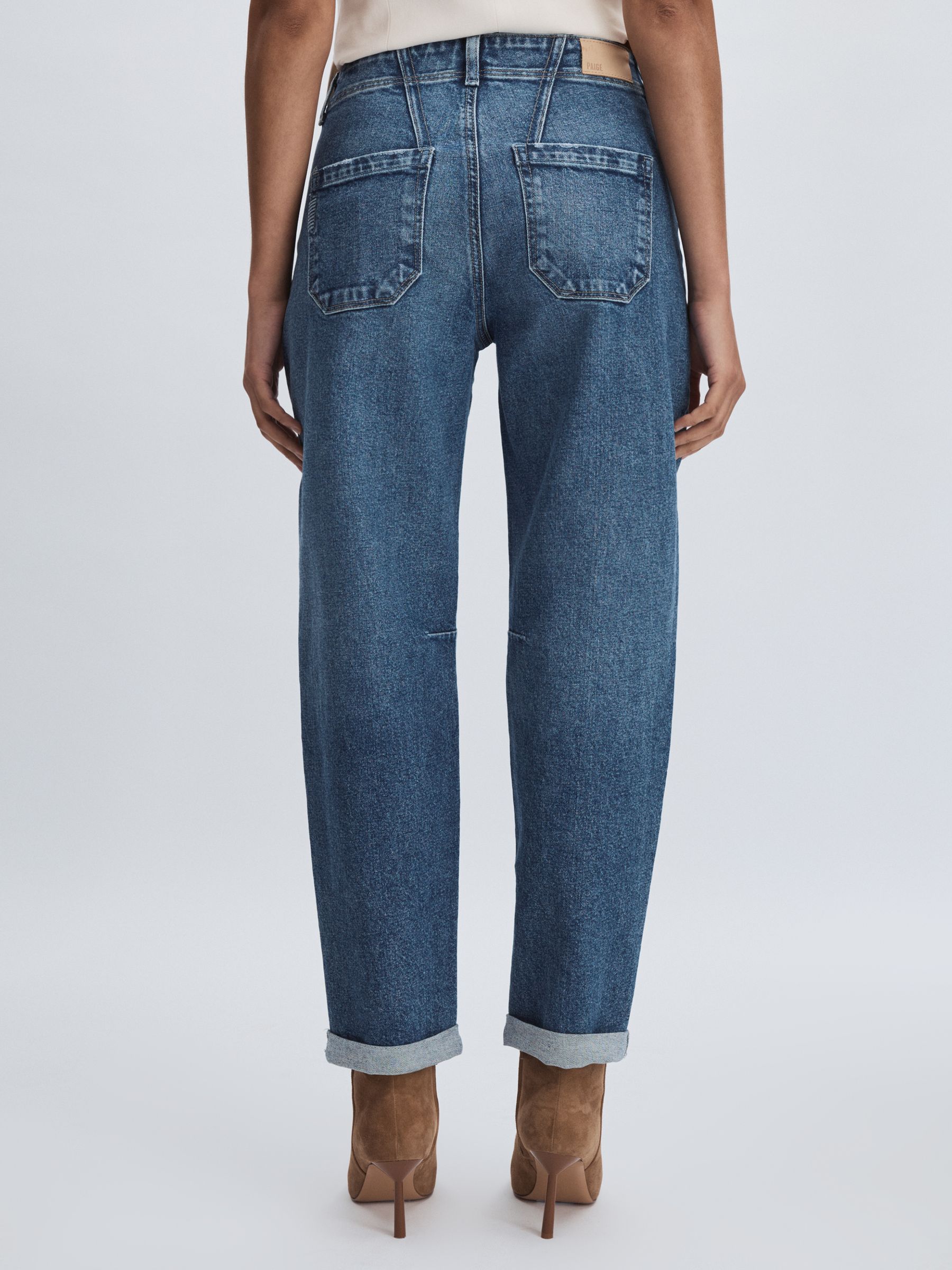 Paige Barrel Leg Turn-Up Rolled Cuff Jeans in Ryland Blue