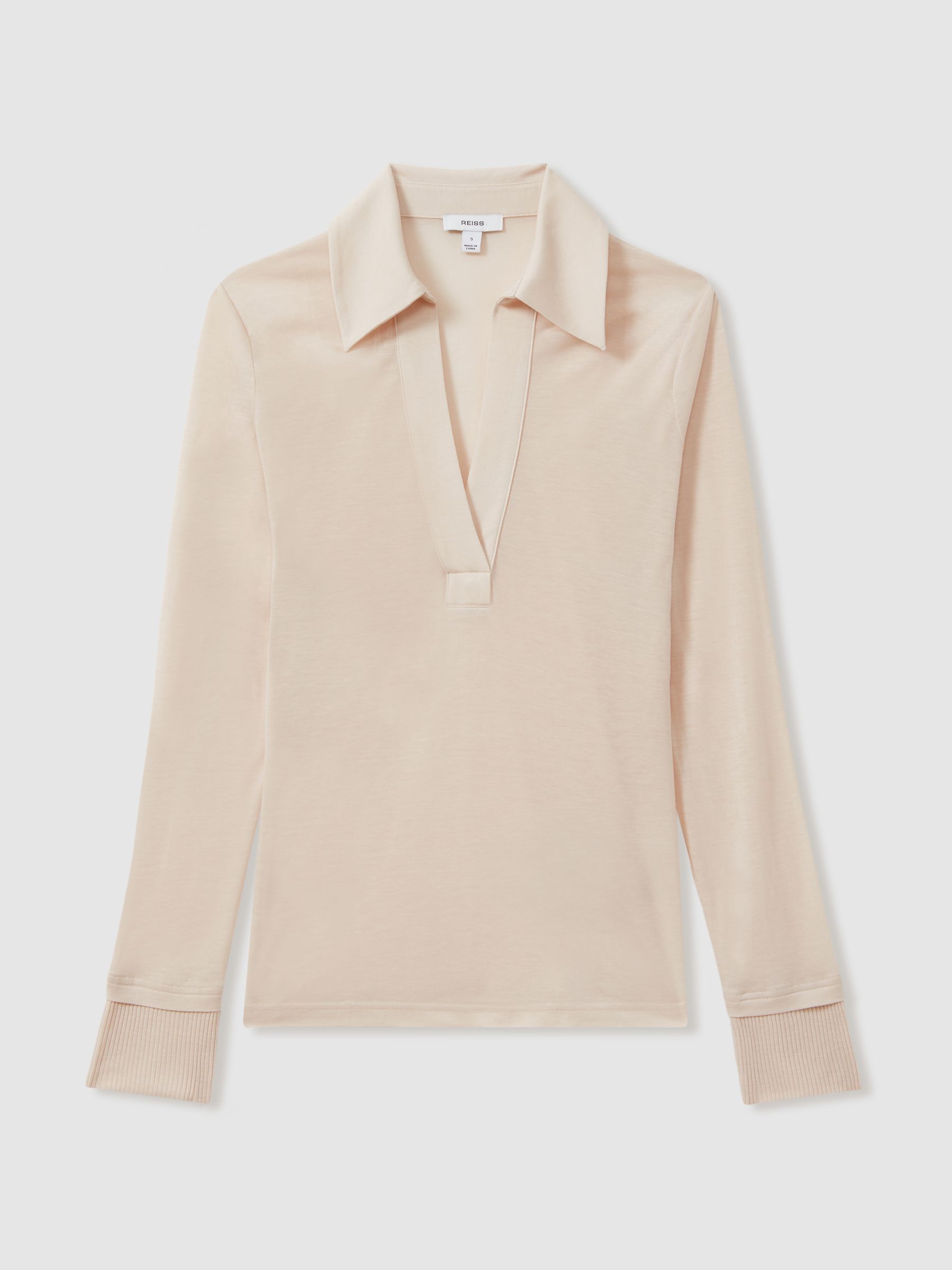 Lyocell-Wool Open-Collar Top in Stone