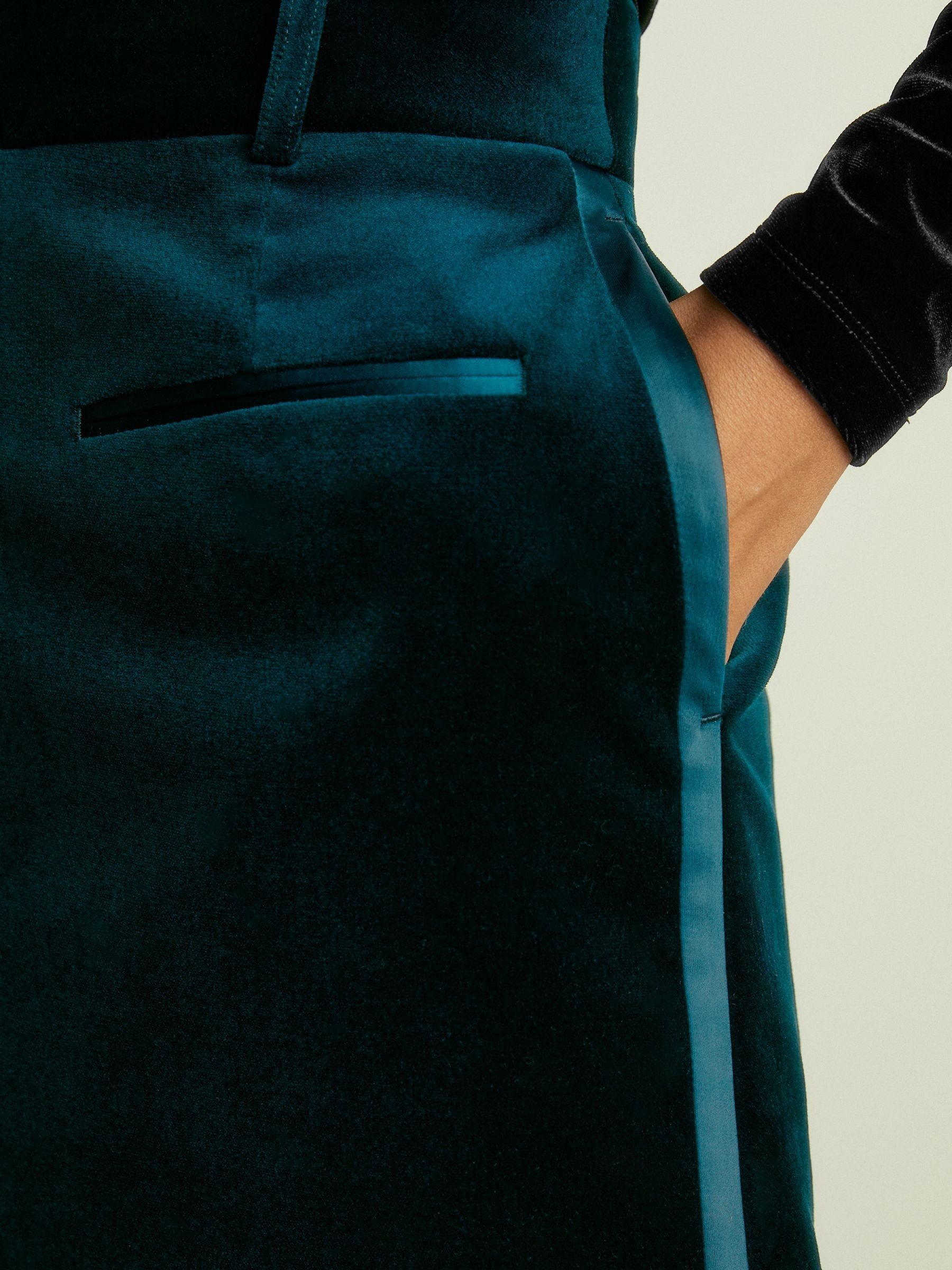 Velvet and Satin Suit Skirt in Teal