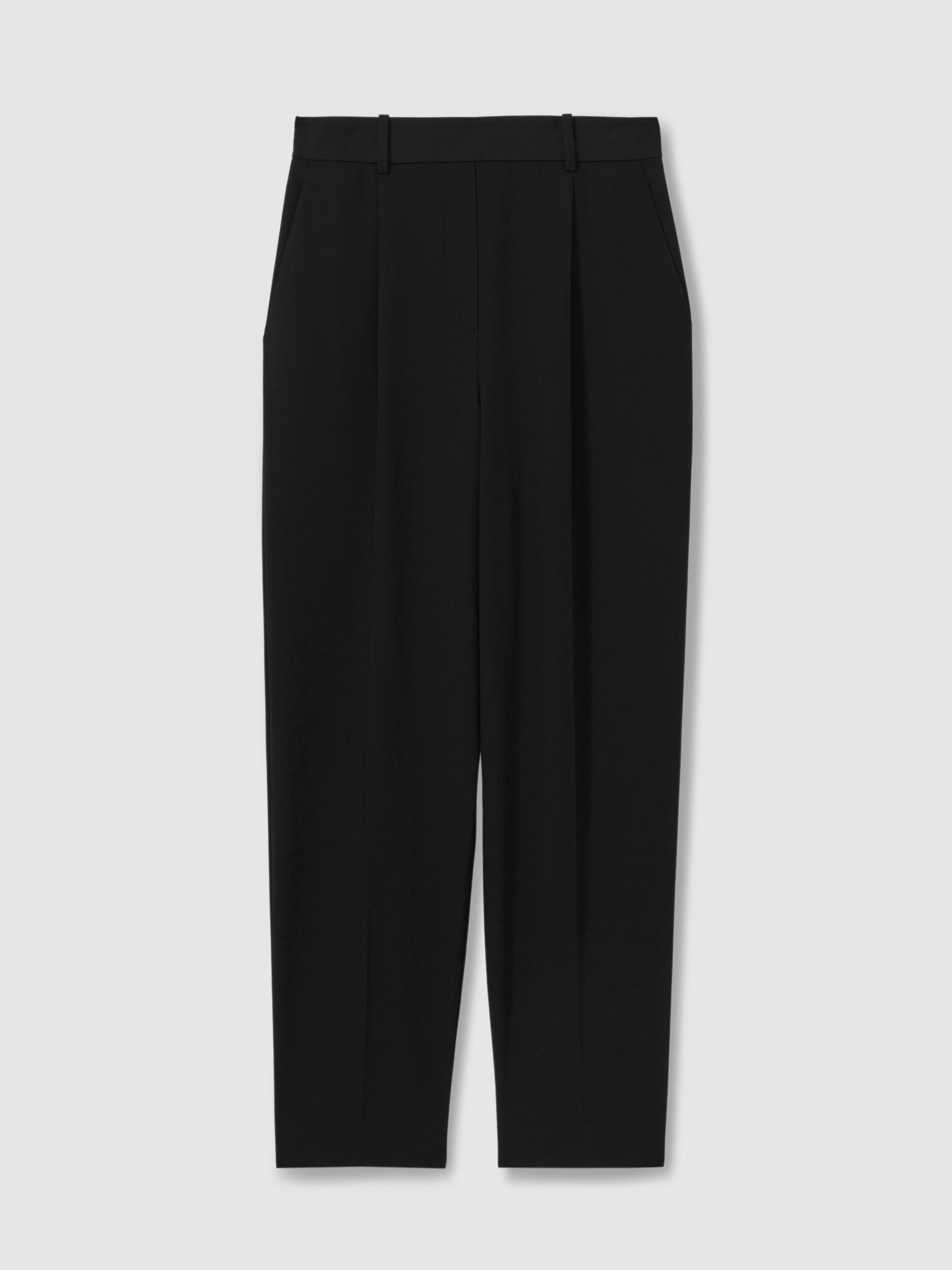 Front Pleat Tapered Trousers in Black