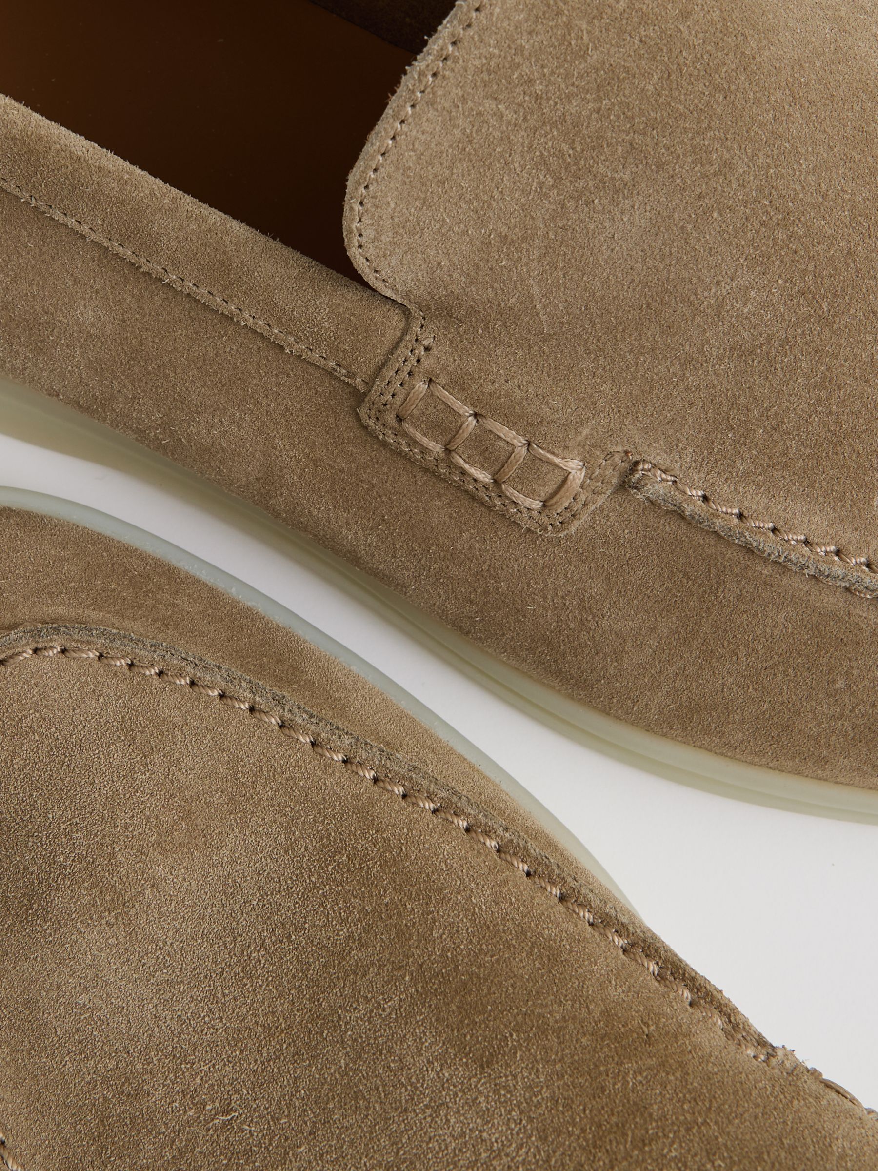 Suede Slip-On Loafers in Light Stone