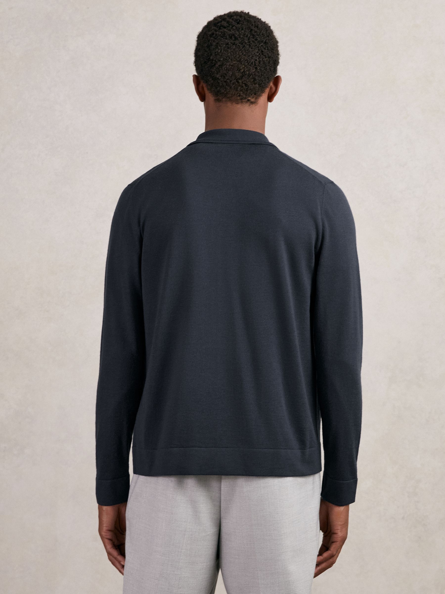 Merino Wool Button-Through Shirt in Midnight Navy