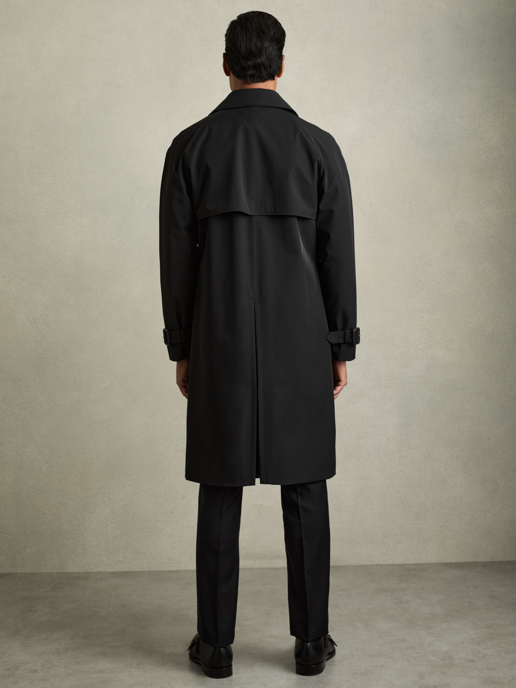 Double Breasted Long Trench Coat in Black