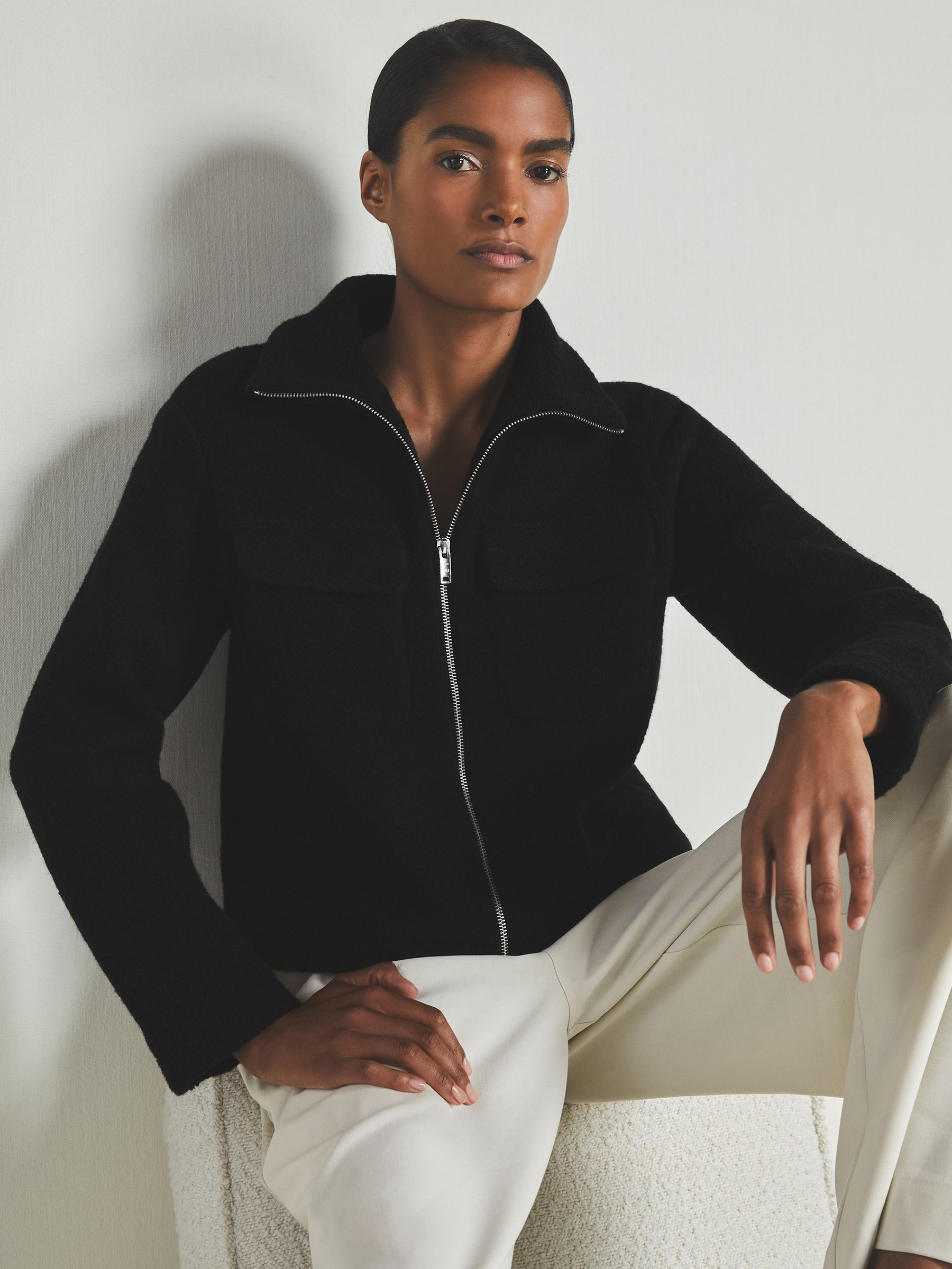 Reiss | Les 100 Ciels Textured Wool Jacket in Black