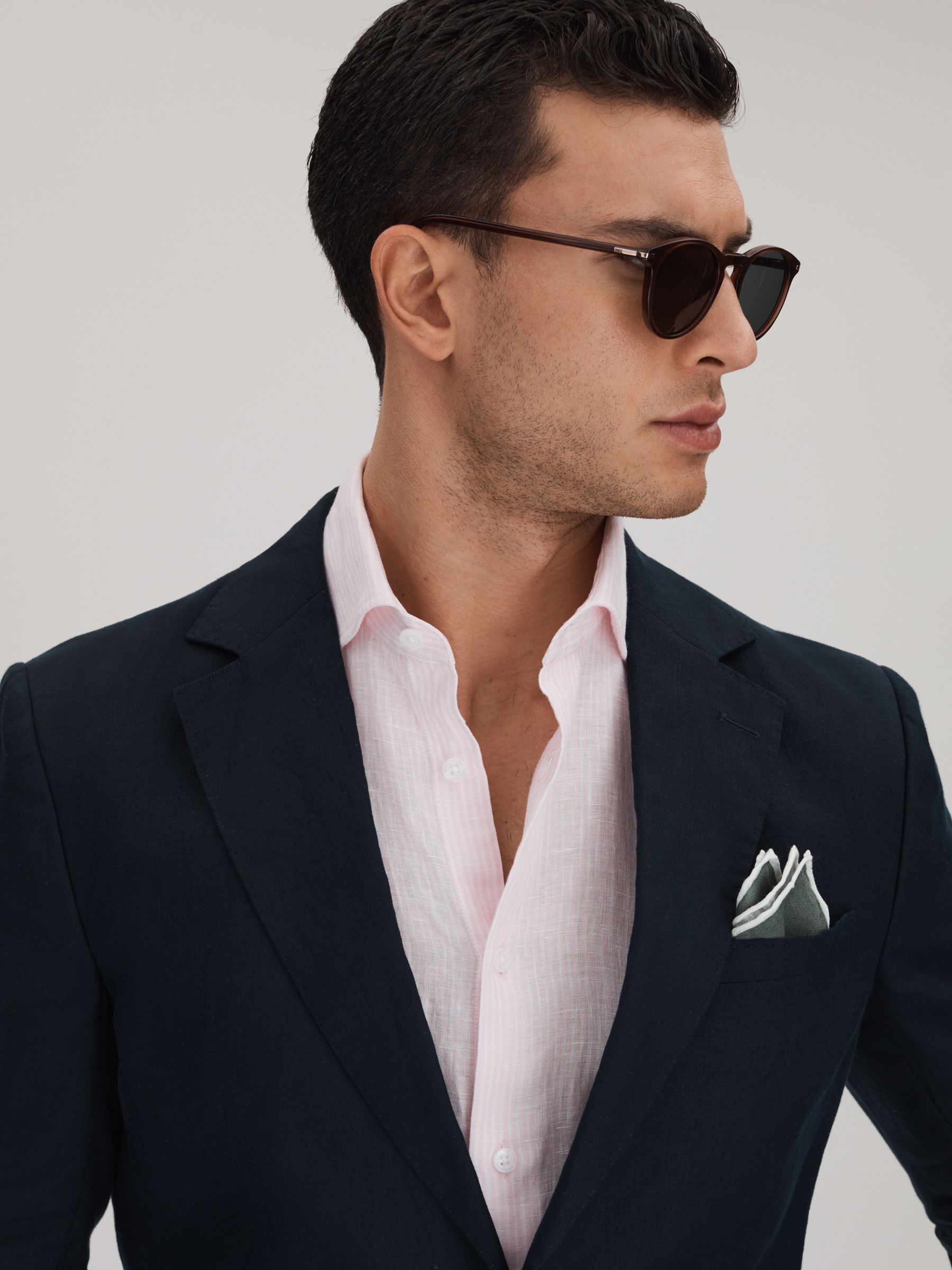 Linen Contrast Trim Pocket Square in Pistachio Melange