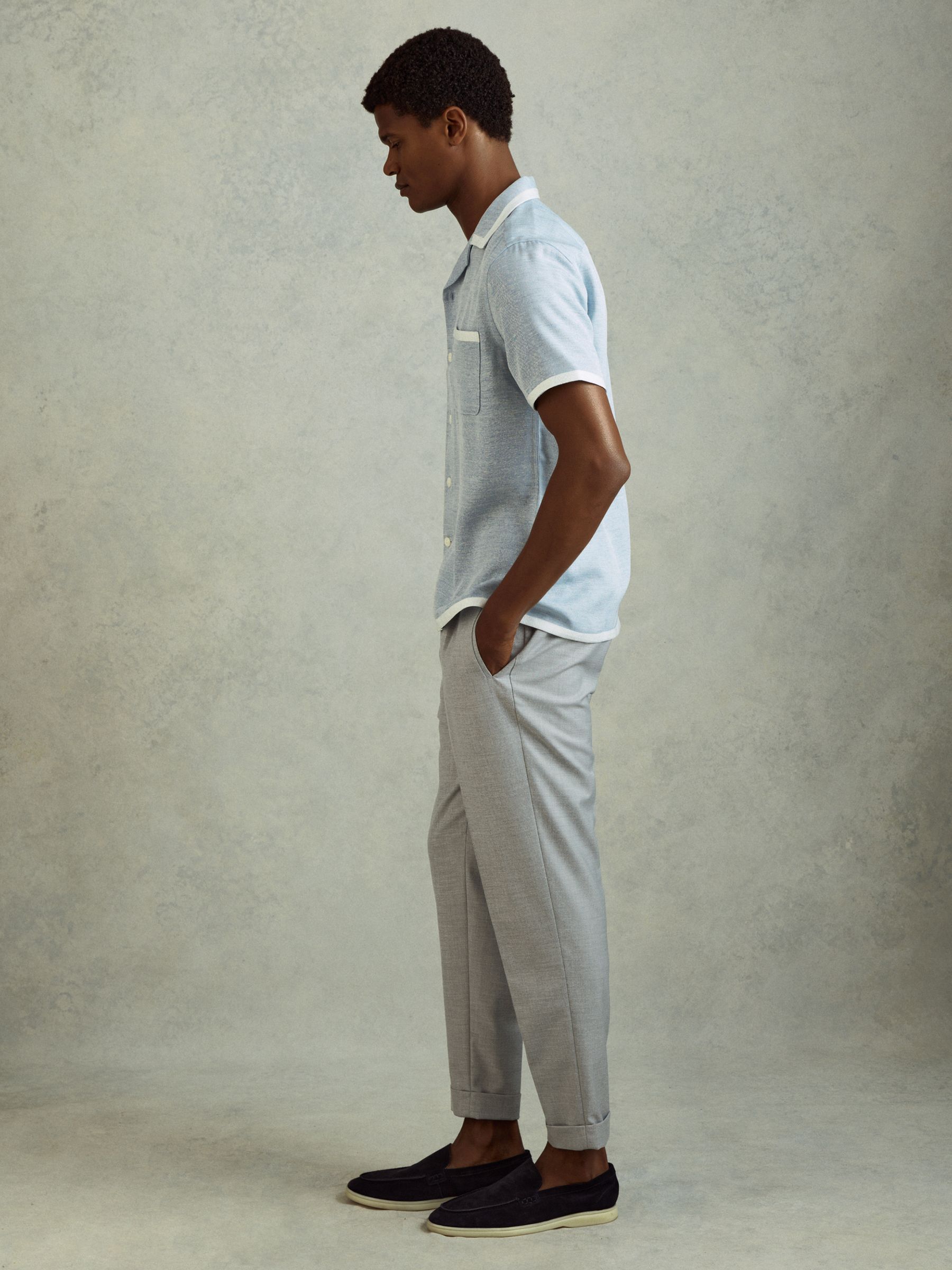 Contrast Trim Cuban Collar Shirt in Soft Blue/White