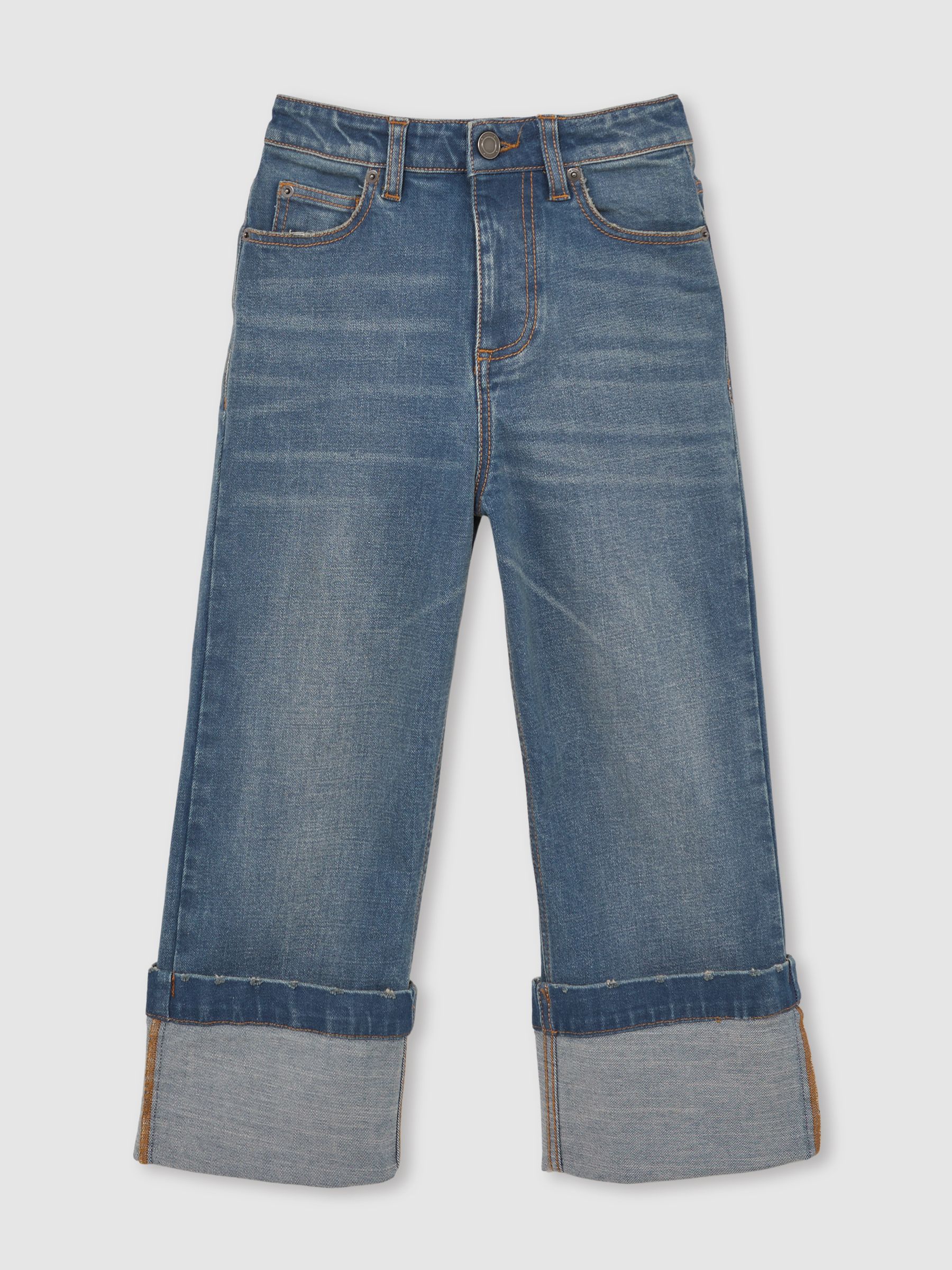 9-13 yrs Straight-Leg Turn-Up Jeans in Blue